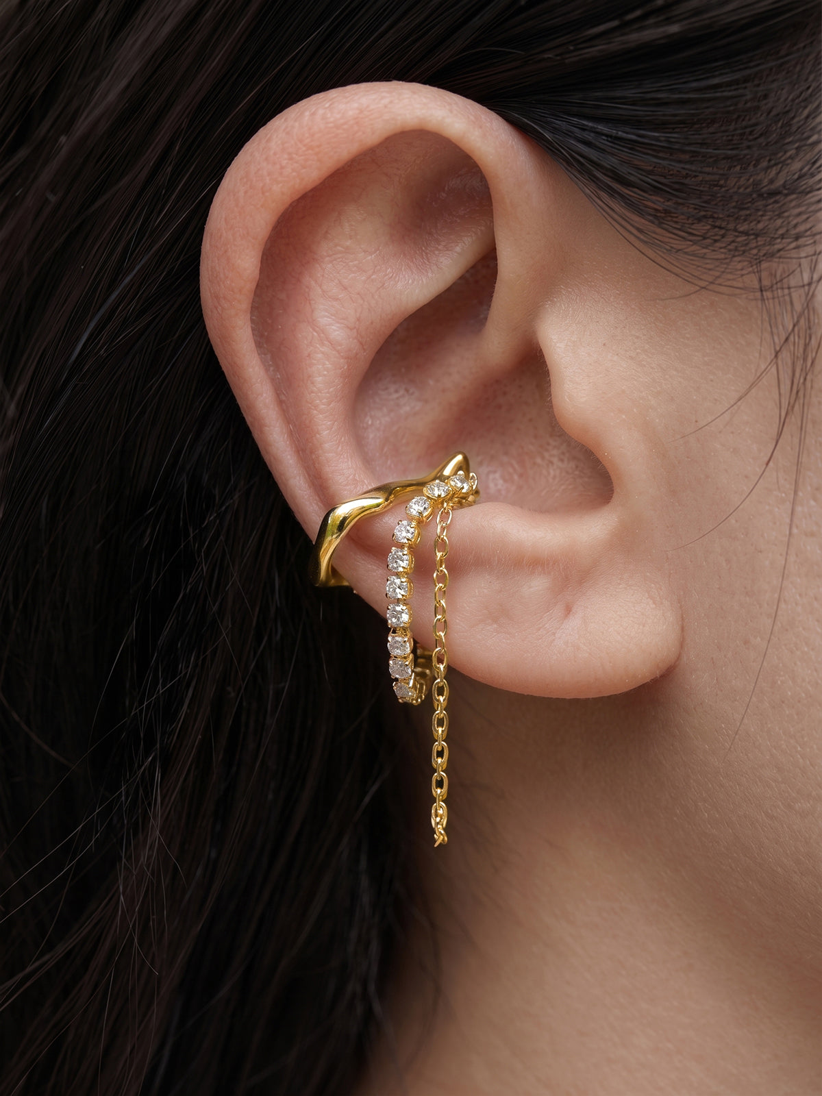 Dangling Chain Zircon Ear Cuff Earrings, Elegant Bridal Jewelry Accessory