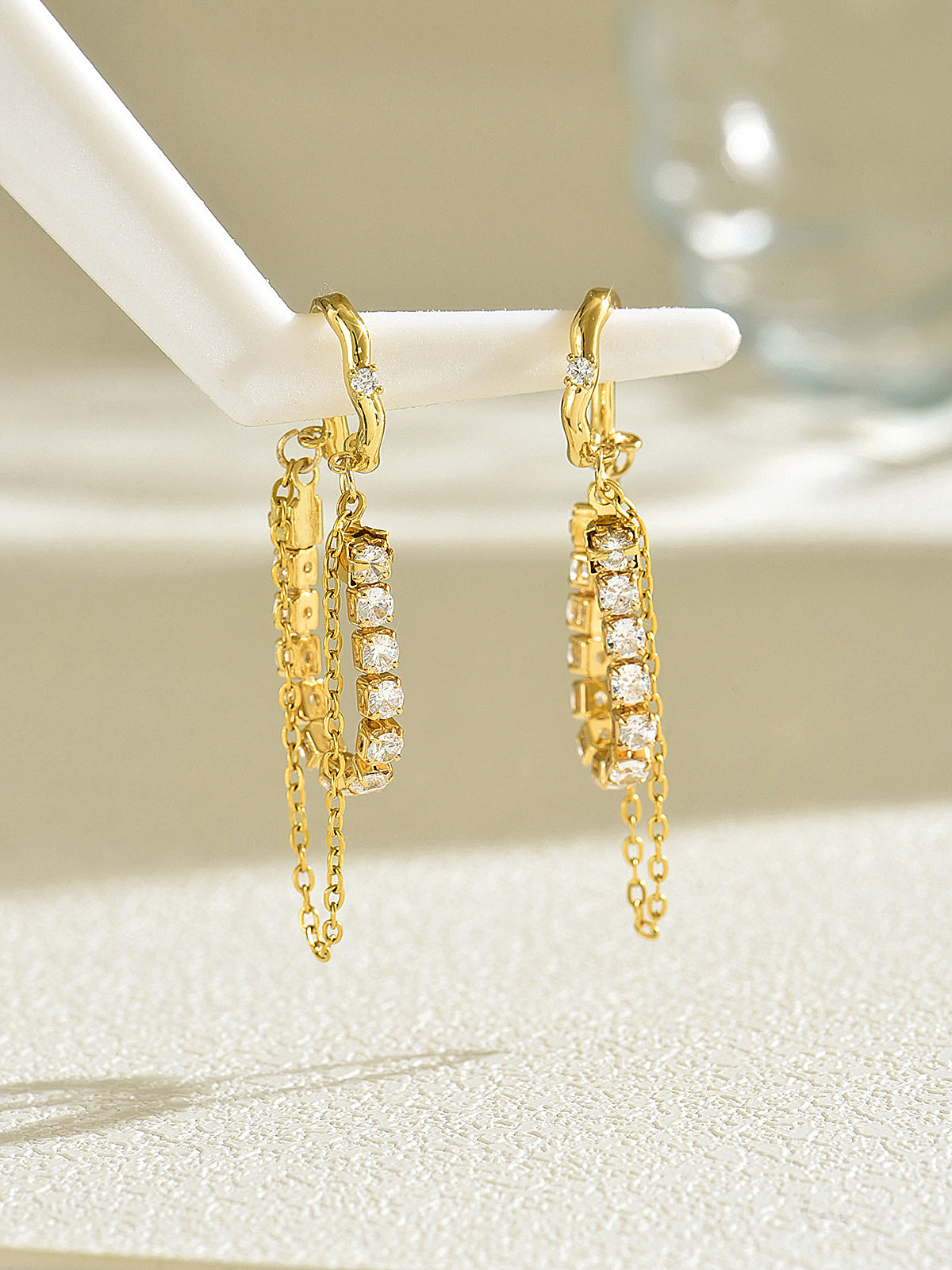 Dangling Chain Zircon Ear Cuff Earrings, Elegant Bridal Jewelry Accessory