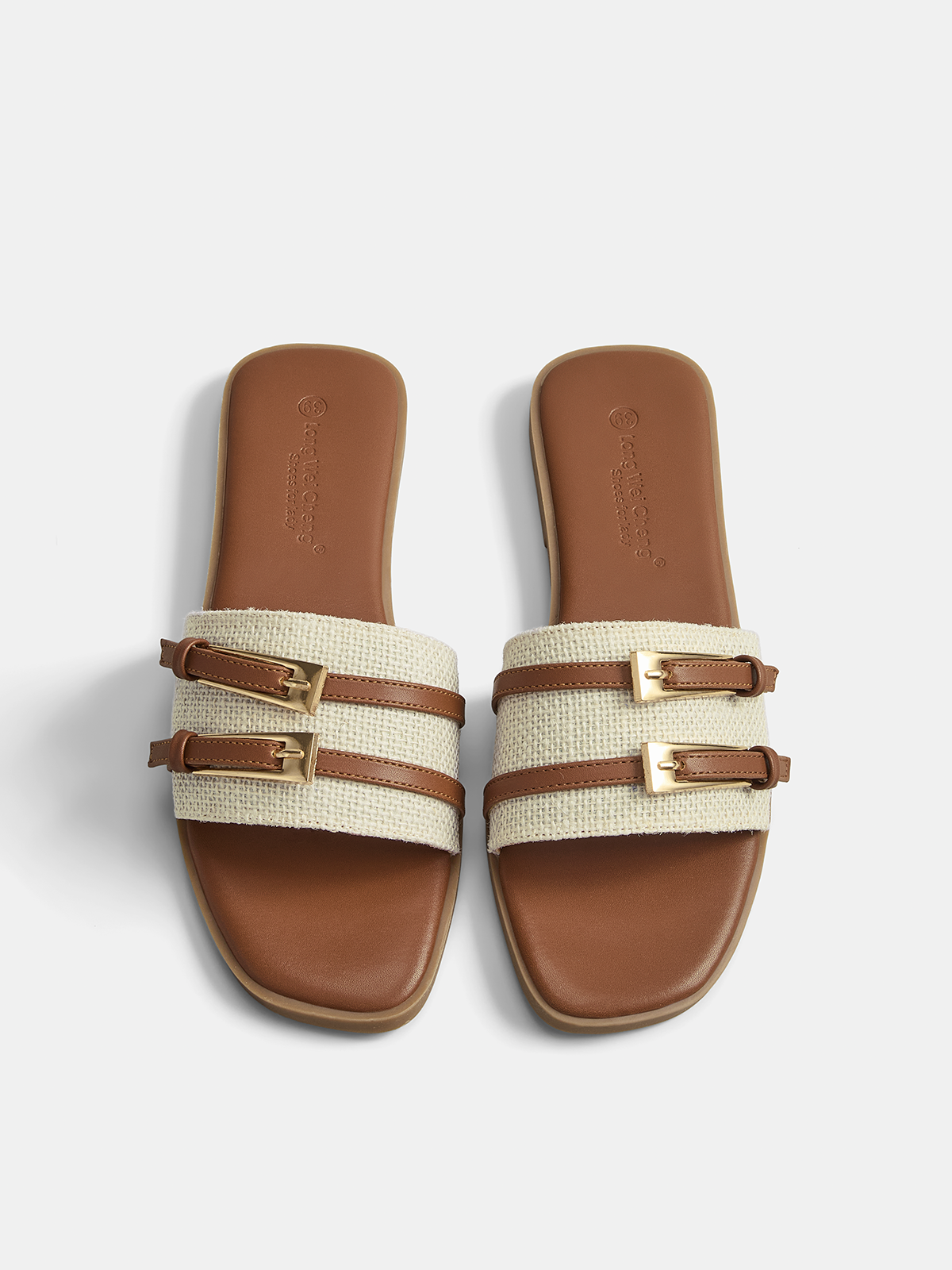 Double Buckle Flat Slide Sandals with Comfort Footbed for Women