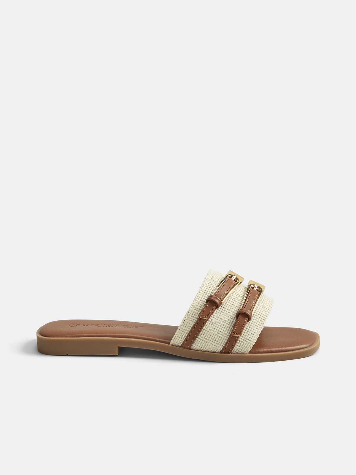 Double Buckle Flat Slide Sandals with Comfort Footbed for Women