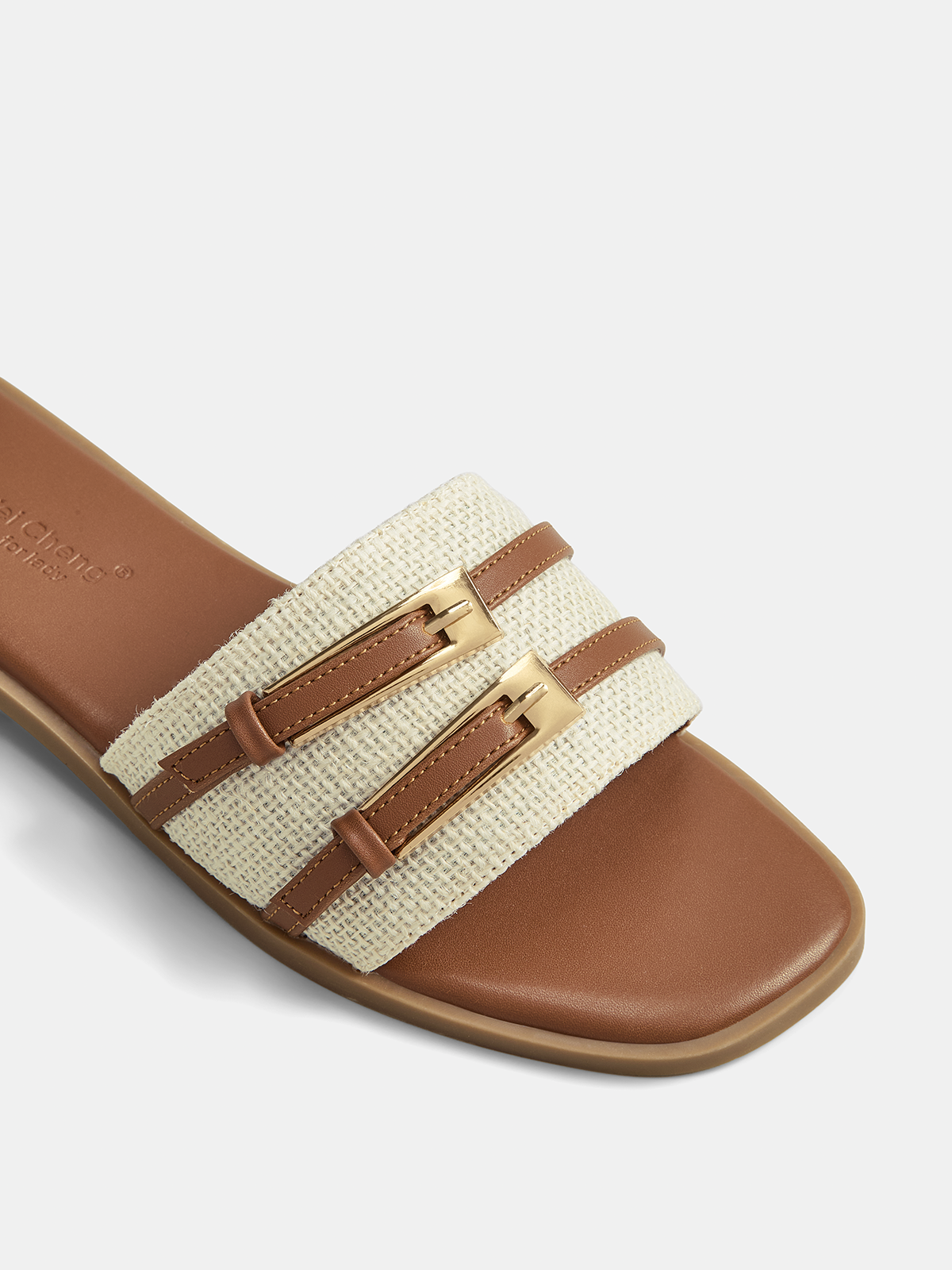 Double Buckle Flat Slide Sandals with Comfort Footbed for Women