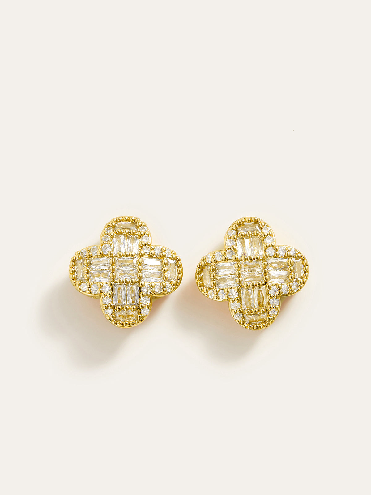 Golden Baguette Crystal Flower Earrings, Elegant Bridal Wedding Accessories