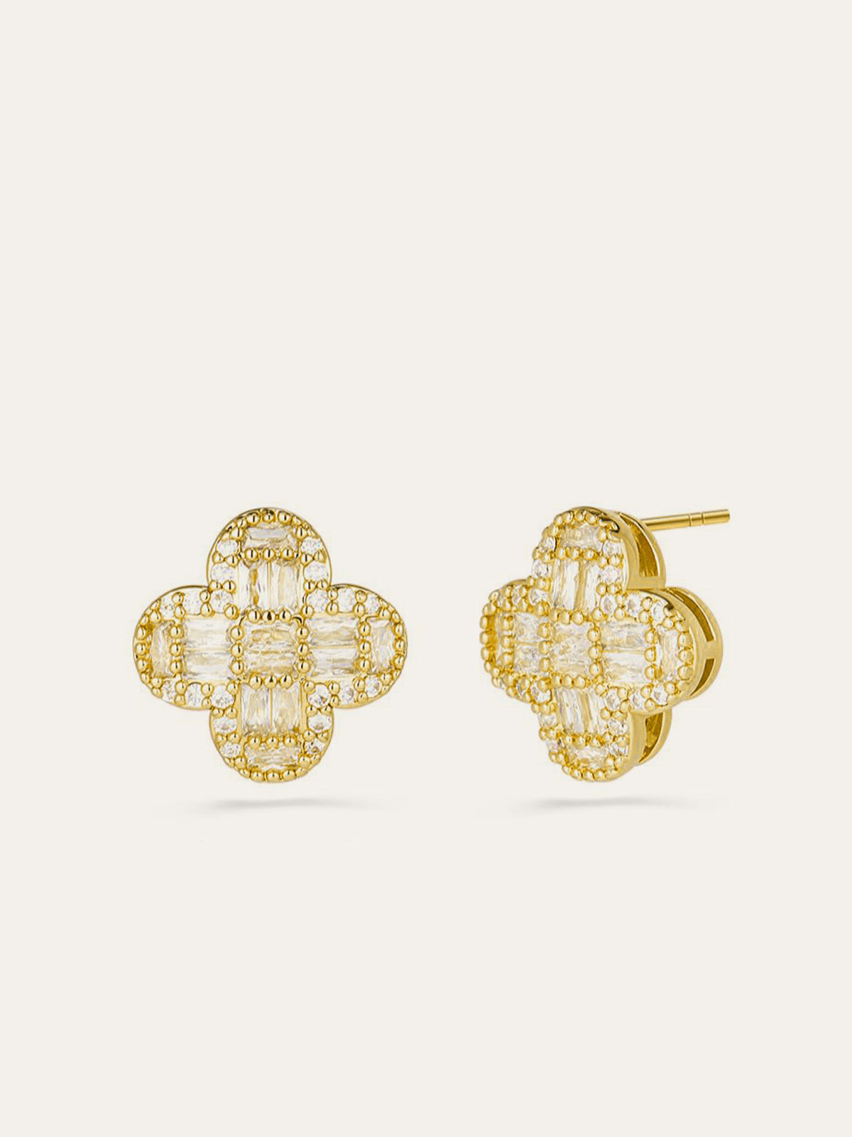 Golden Baguette Crystal Flower Earrings, Elegant Bridal Wedding Accessories