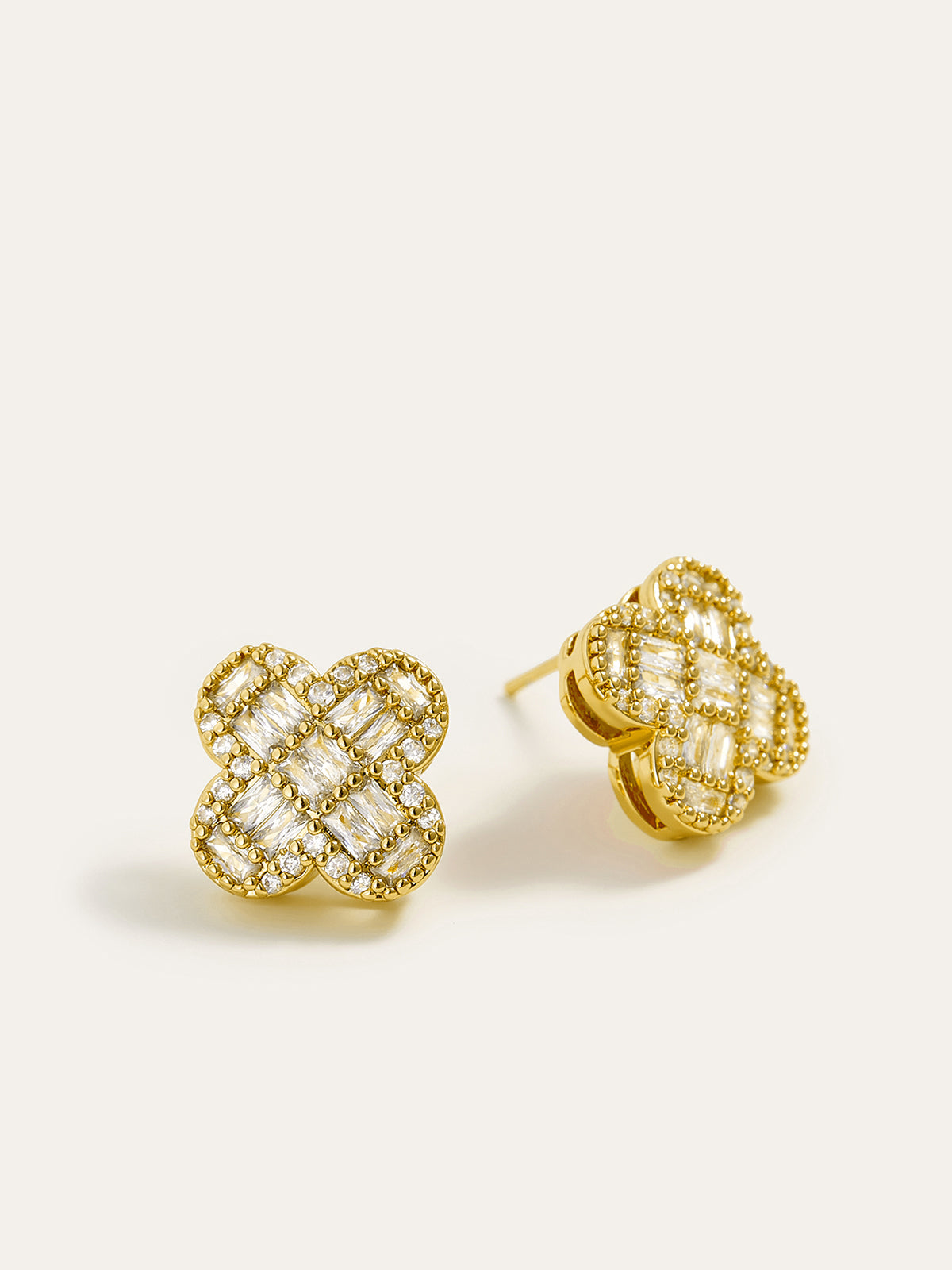 Golden Baguette Crystal Flower Earrings, Elegant Bridal Wedding Accessories