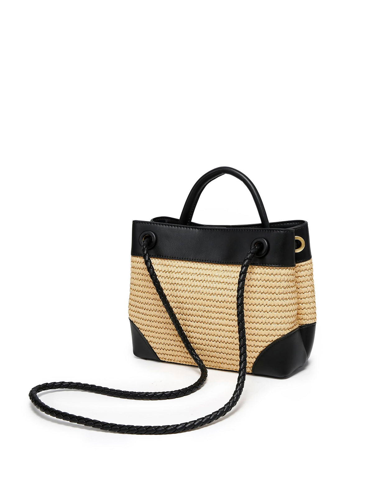 Woven Metal Accent Top Handle Handbag Stylish Durable Everyday Use