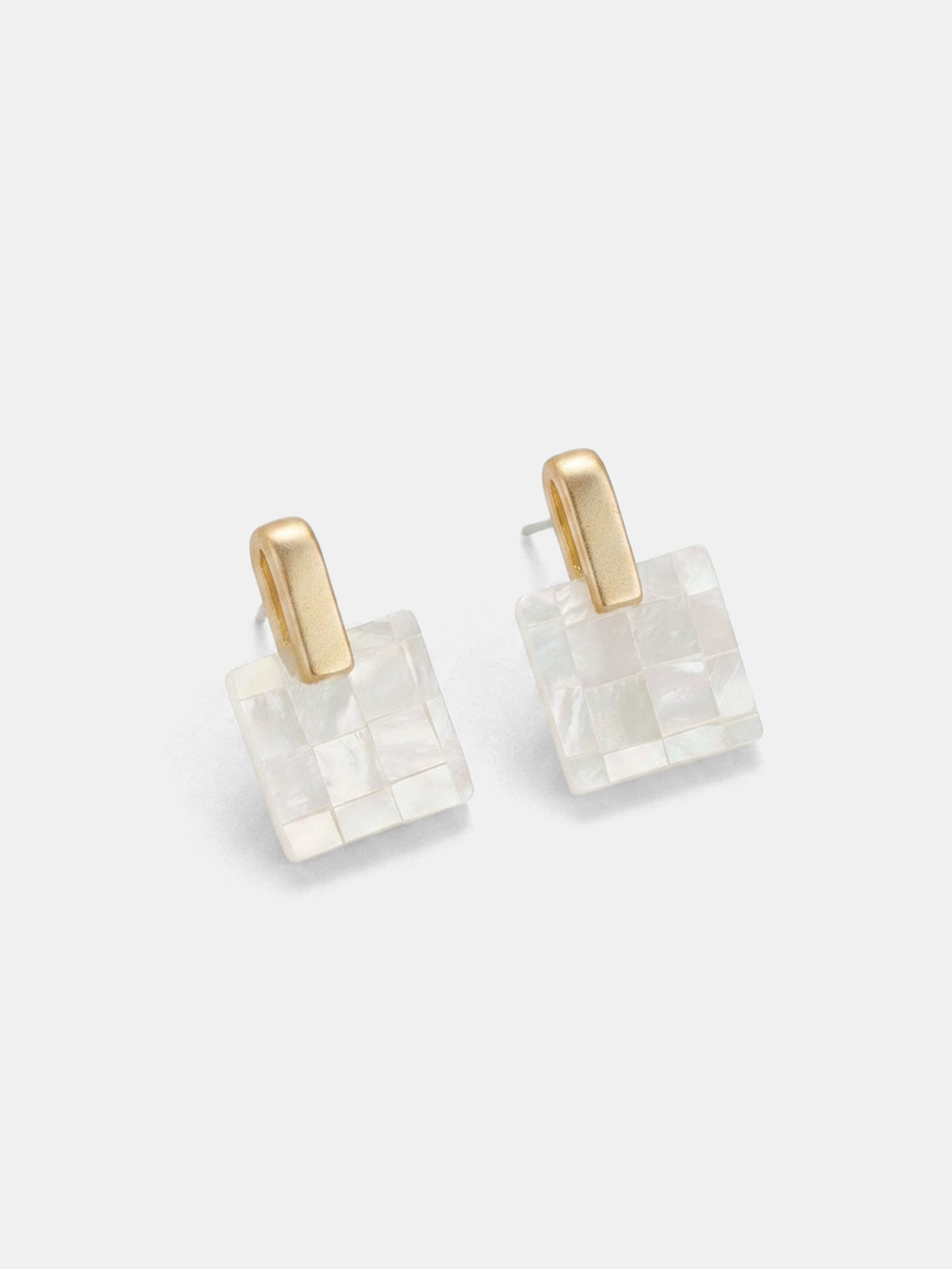 Checkered Mother of Pearl Square Earrings Handmade Elegant Jewelry