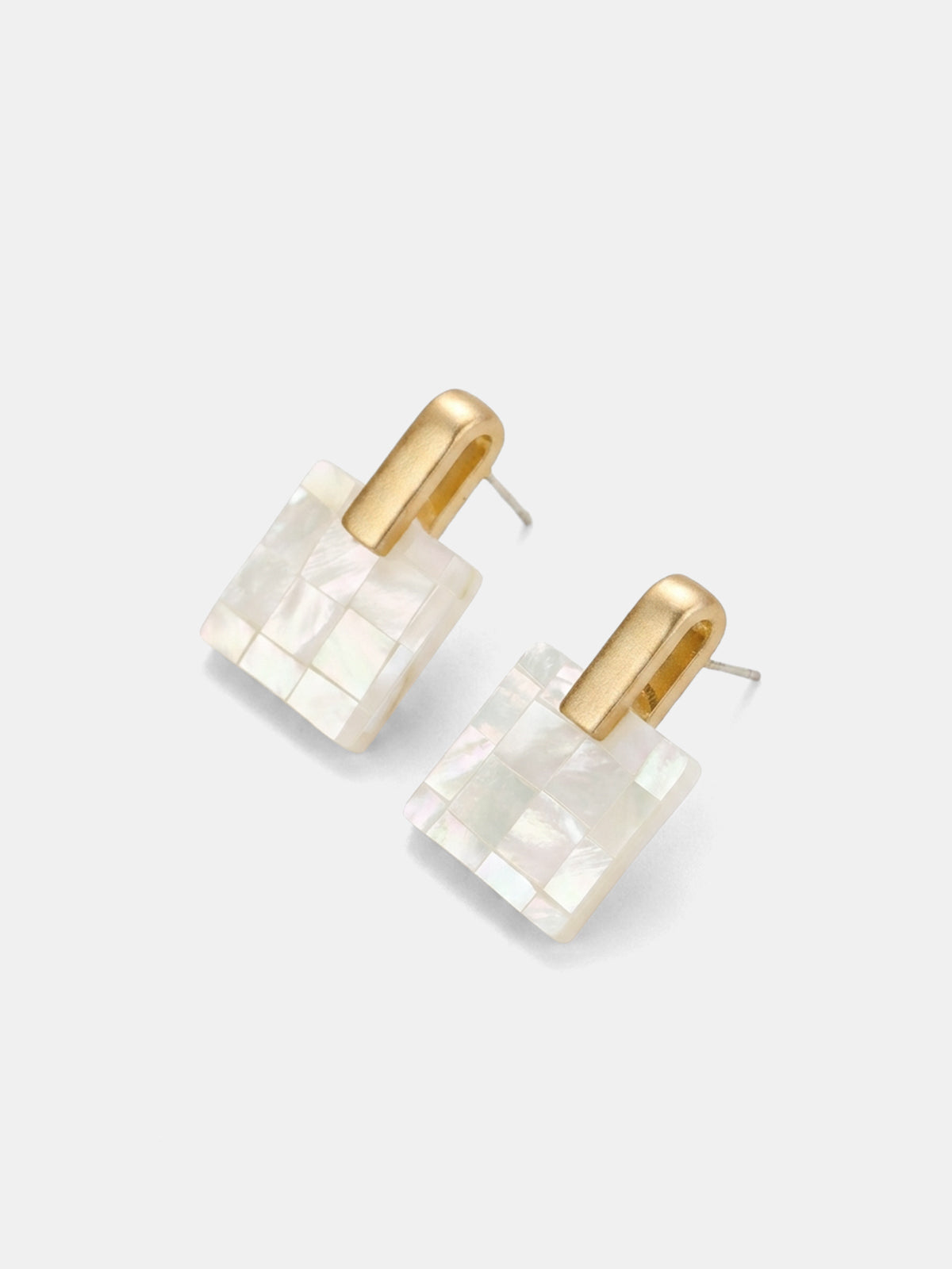 Checkered Mother of Pearl Square Earrings Handmade Elegant Jewelry
