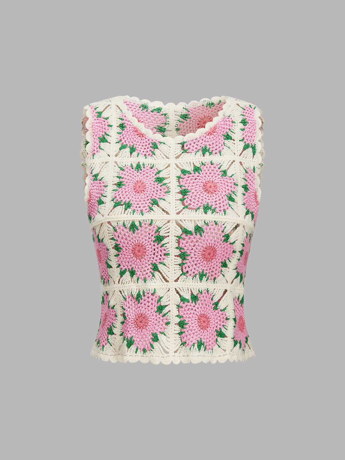 Floral Crochet Sleeveless Knit Vest for Summer Layering