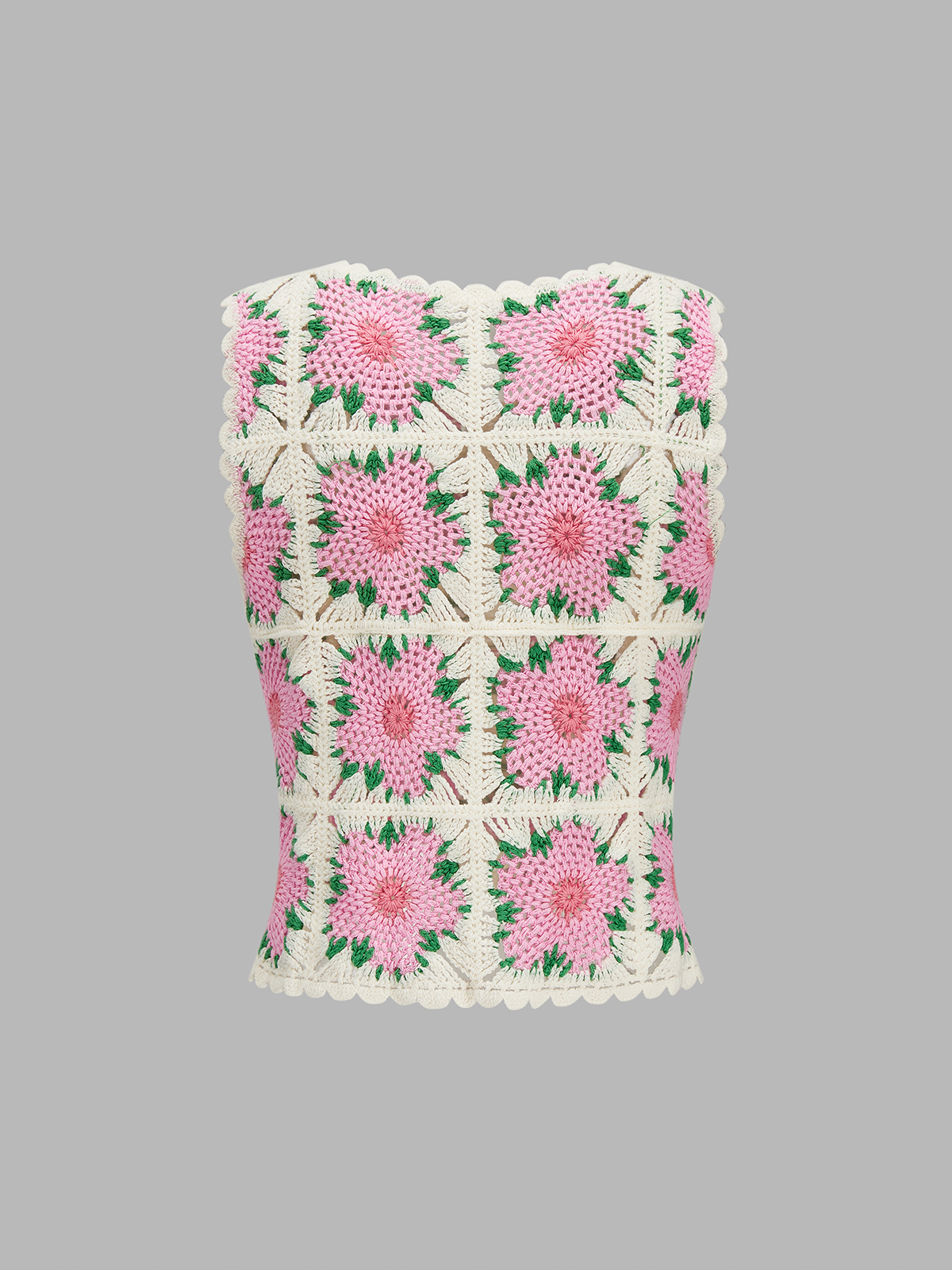 Floral Crochet Sleeveless Knit Vest for Summer Layering