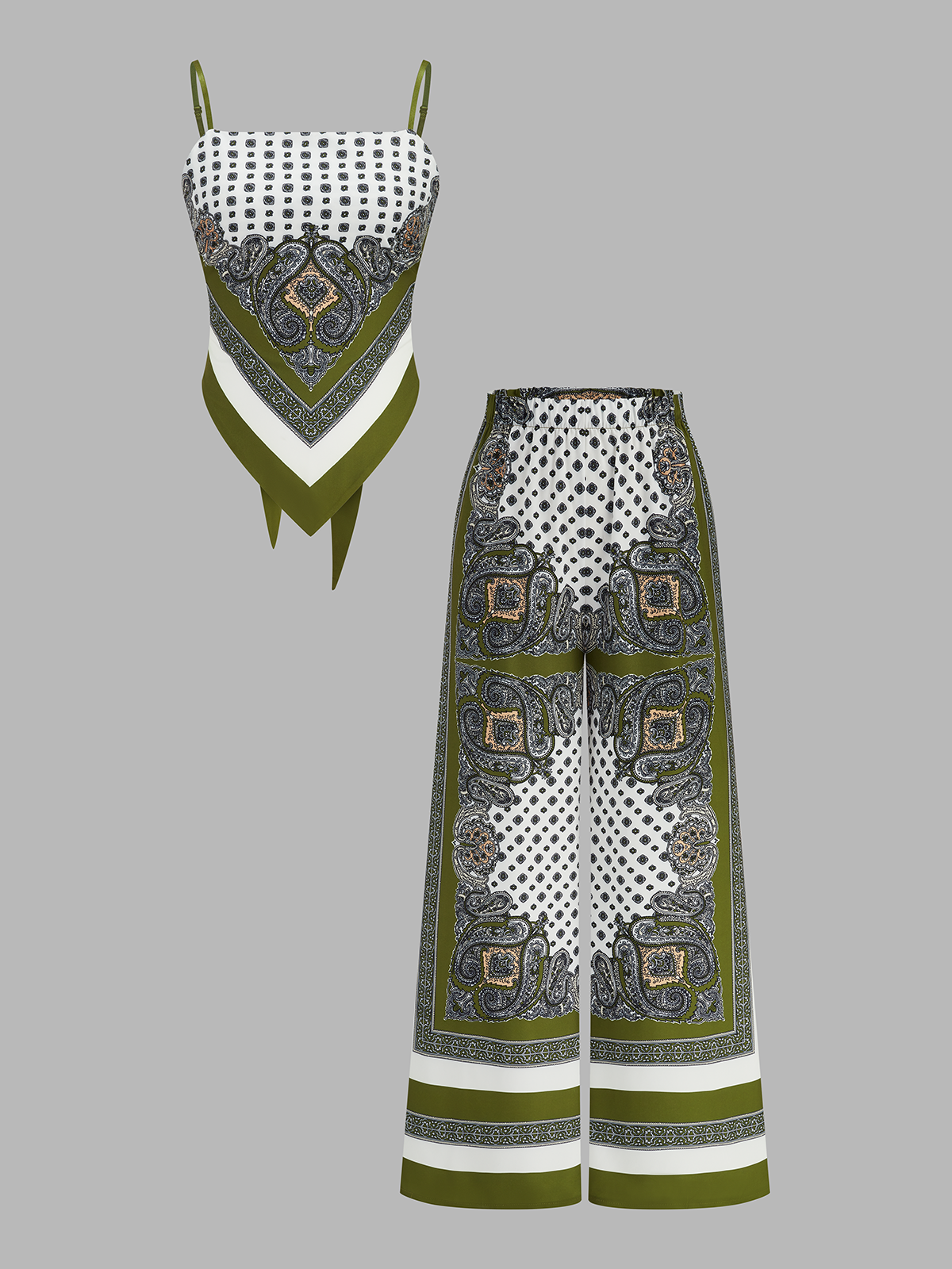 Paisley Print Cami Top & Floral Pants Loungewear Set
