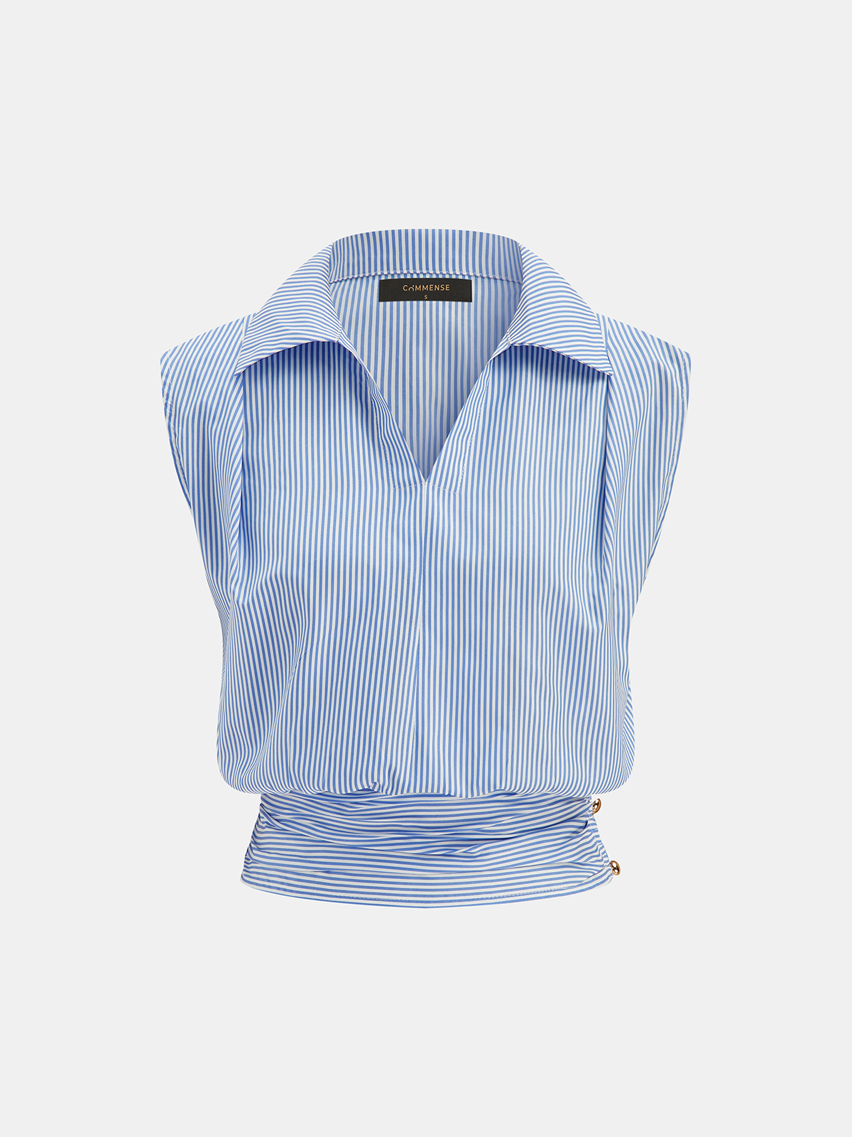 Striped Collared Sleeveless Cinched Blouse for Women Summer Casual