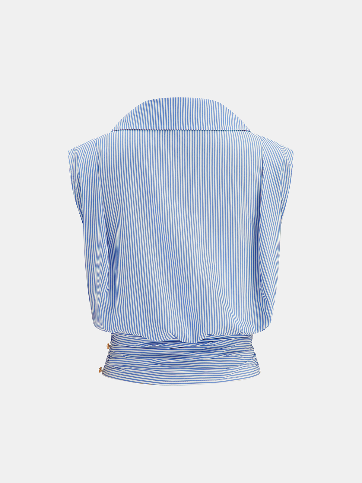 Striped Collared Sleeveless Cinched Blouse for Women Summer Casual
