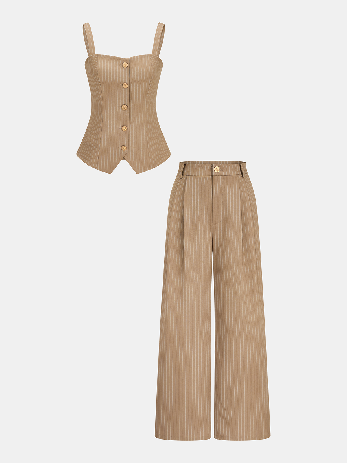 Pinstripe Button-Front Cami Top & Pants Set for Women Casual Wear