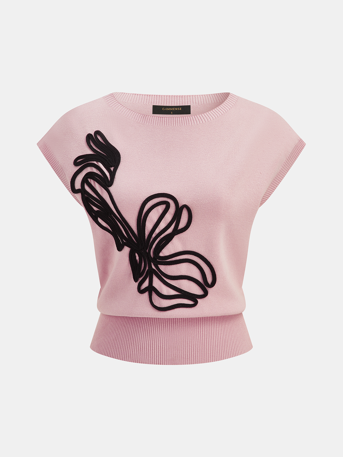 Abstract Applique Sleeveless Knit Top for Women Summer Casual Wear