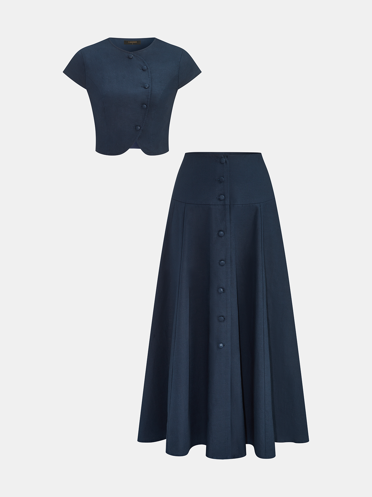 Cotton Linen Button-Front Blouse & Skirt Set for Women Casual Wear