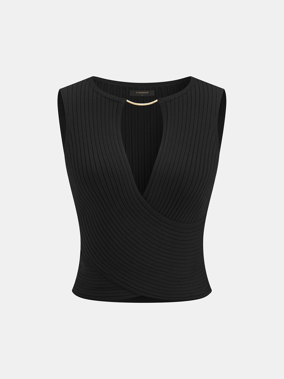Metal Neckline Bar Ribbed Knit Sleeveless Tank Top Fashion Essentials