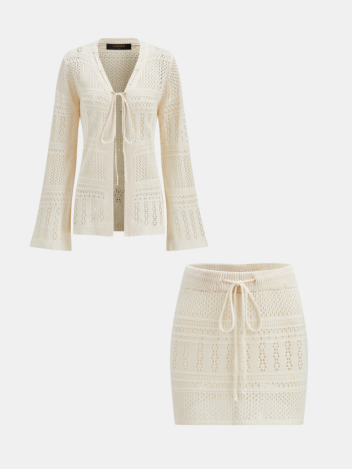 Crochet Knit Cardigan & Mini Skirt Set for Women, Casual Fall Outfit
