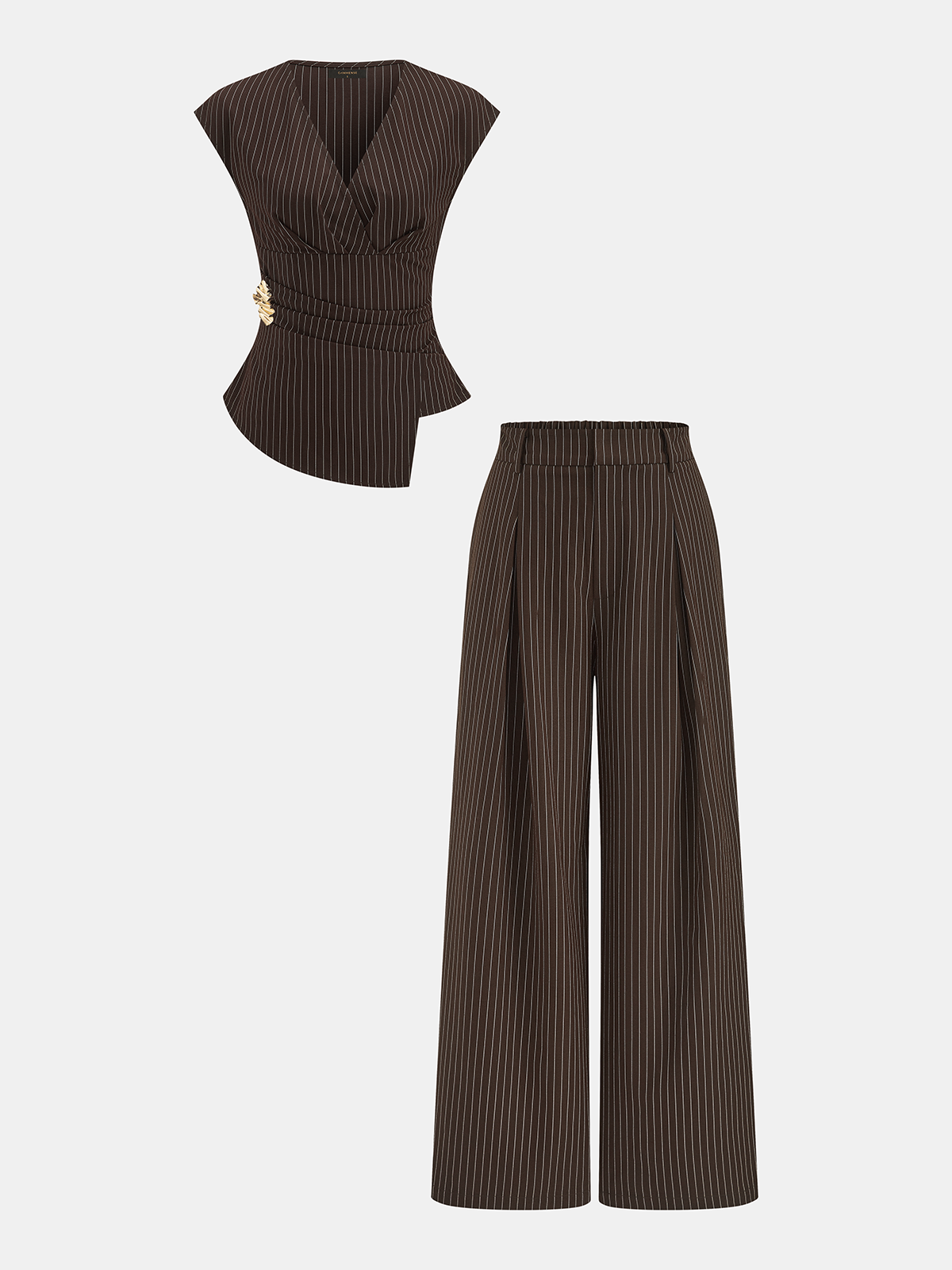 Pinstripe Sleeveless Blouse & Wide-Leg Pants Set for Women Office Wear