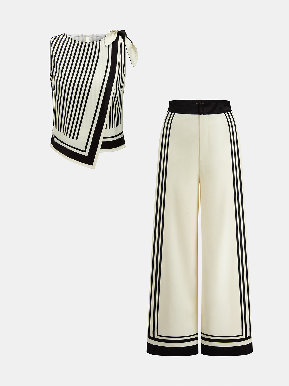 Tie Shoulder Striped Top & Wide Leg Pants Set for Women Summer