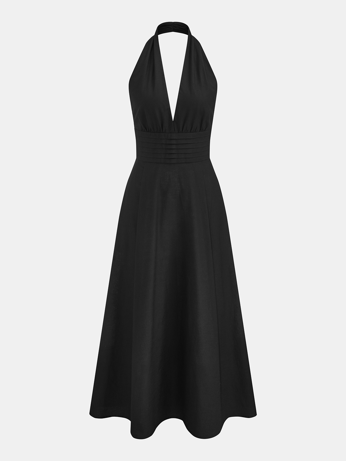 Deep V-Neck Halter Cotton Linen Maxi Dress with Side Slit Summer Styles