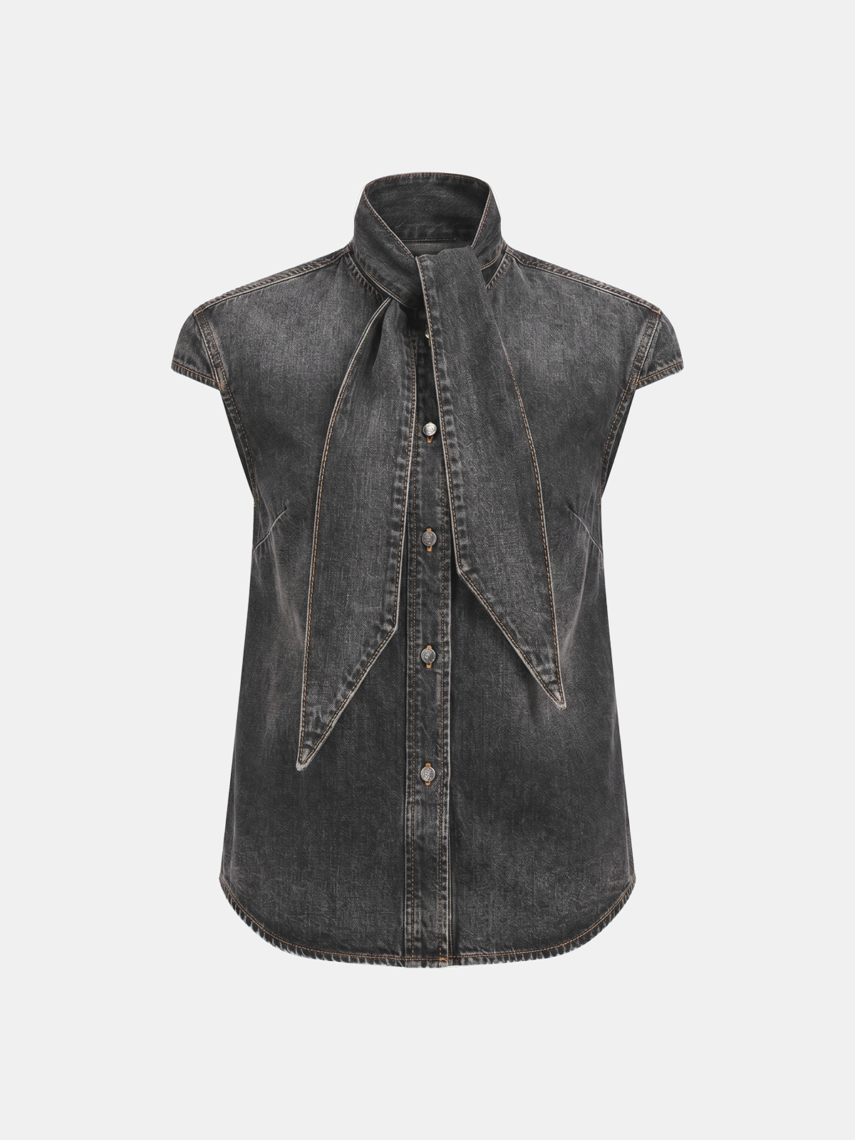 Tie Neck Sleeveless Denim Shirt for Women Casual Summer Style