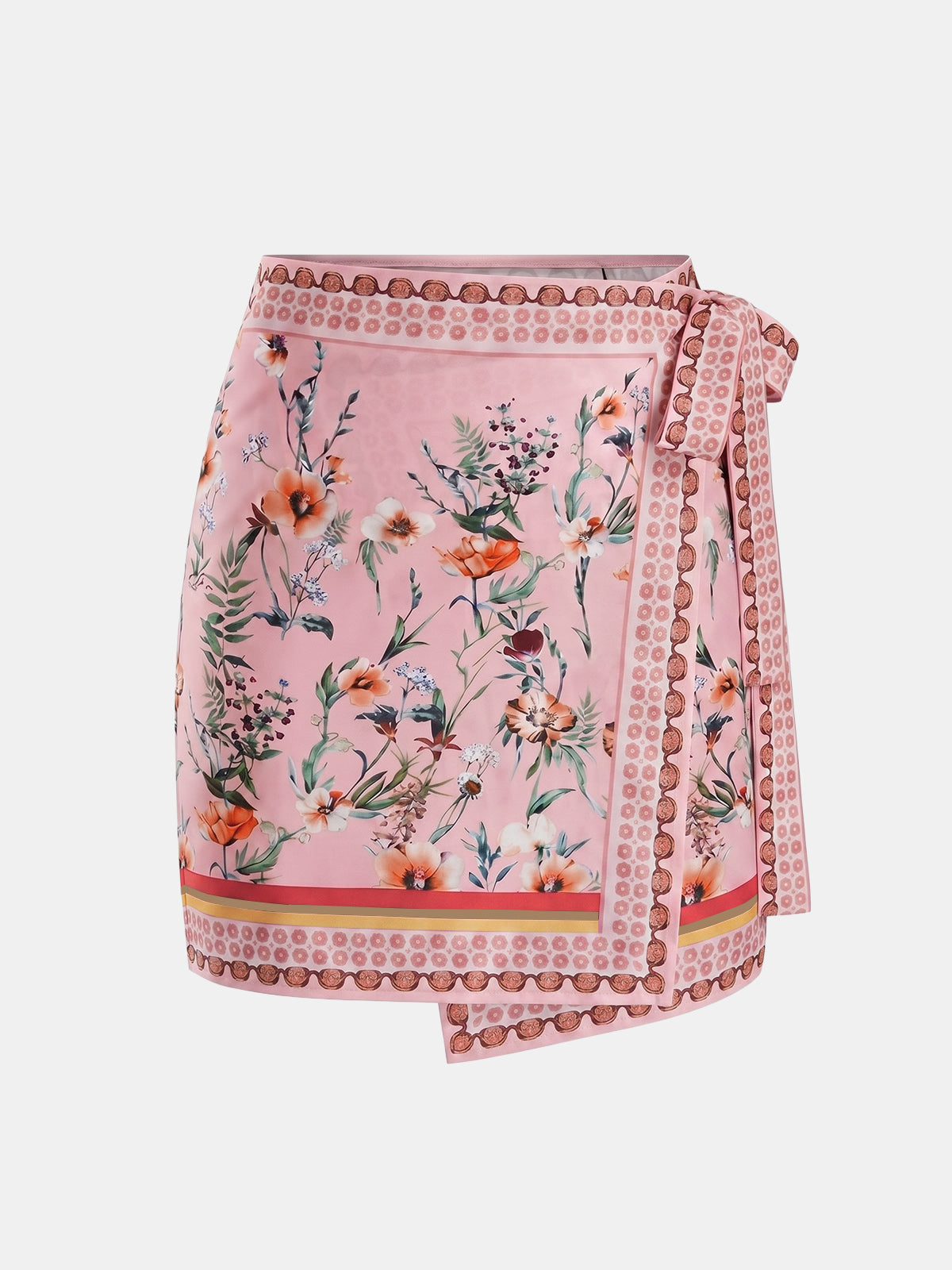 Floral Print Tie Wrap Mini Skirt Lightweight Summer Fashion
