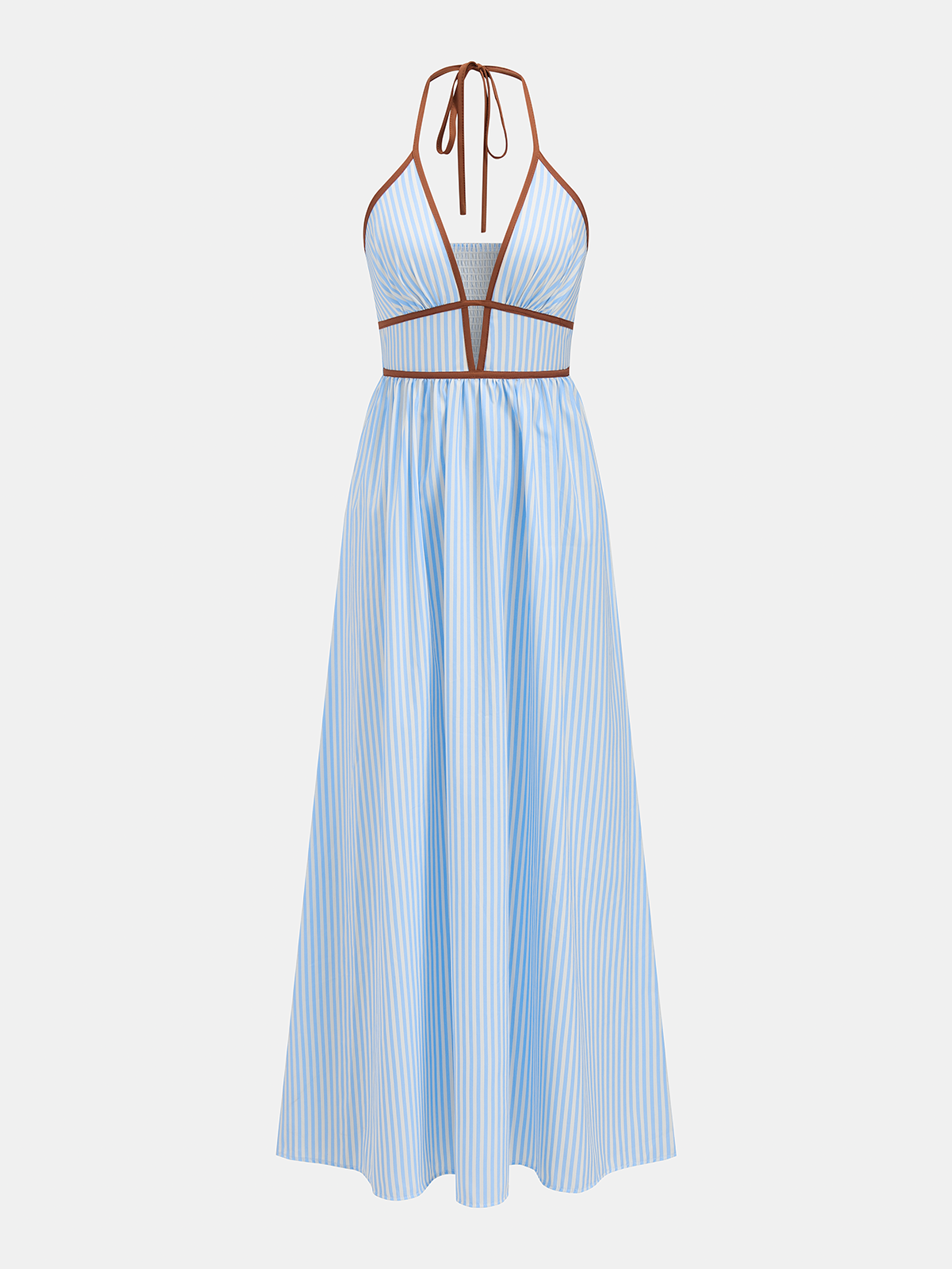 Deep V Neck Halter Striped Midi Dress for Women Casual Summer