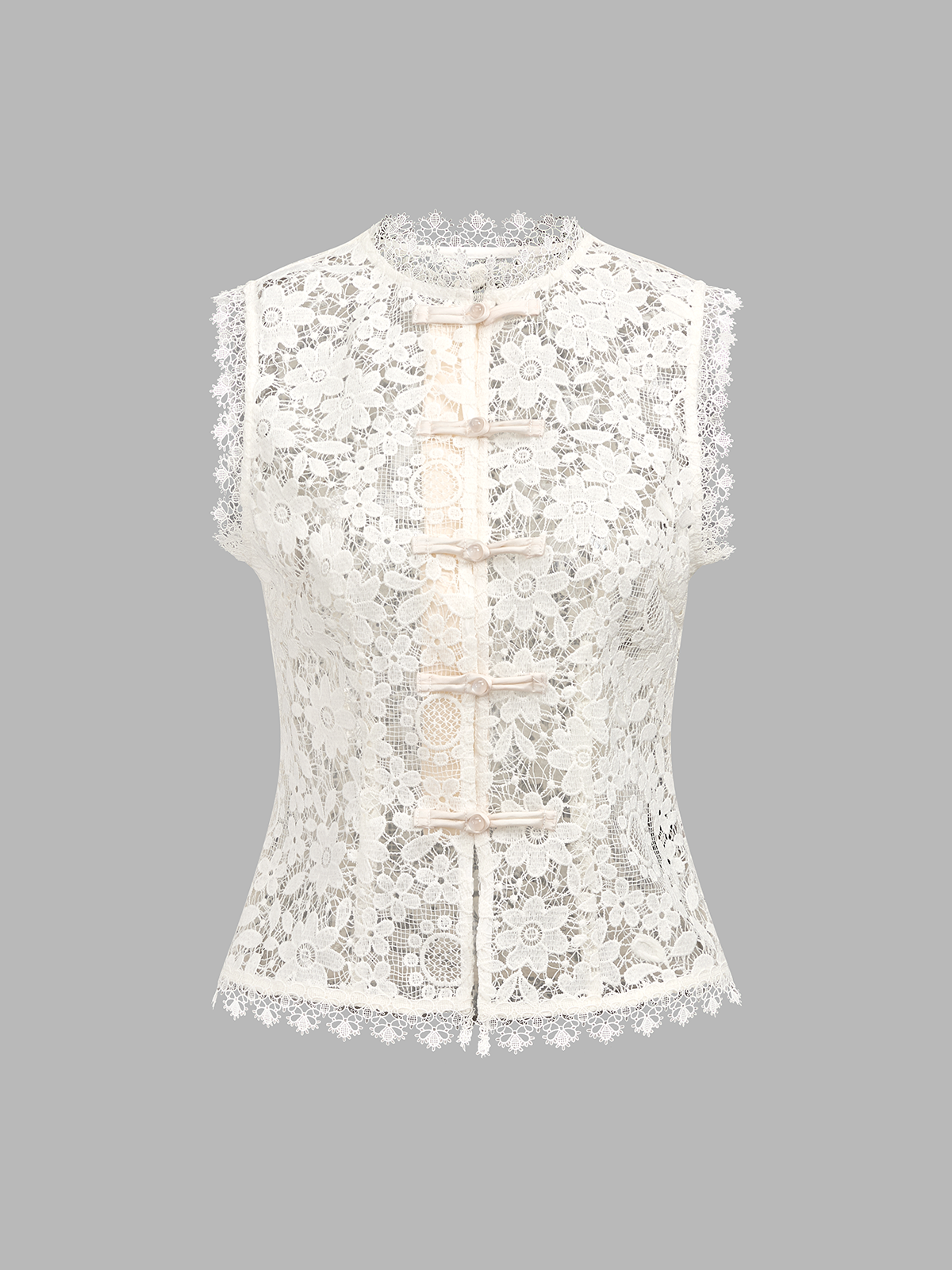 Frog Button Lace Vest & Elegant Satin Midi Skirt Set for Women