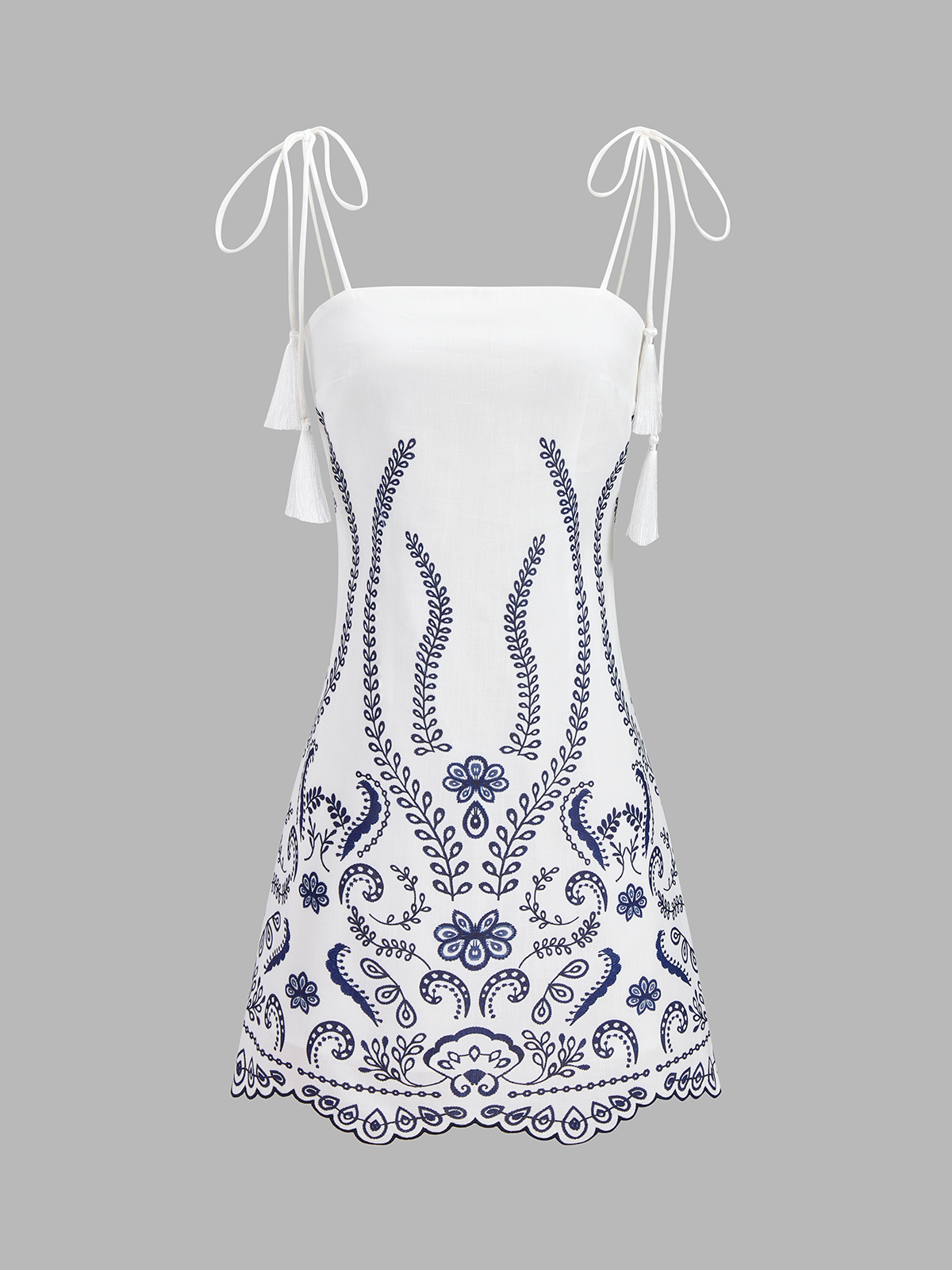 Tassel Tie Embroidered Cami Mini Dress for Women Summer Casual
