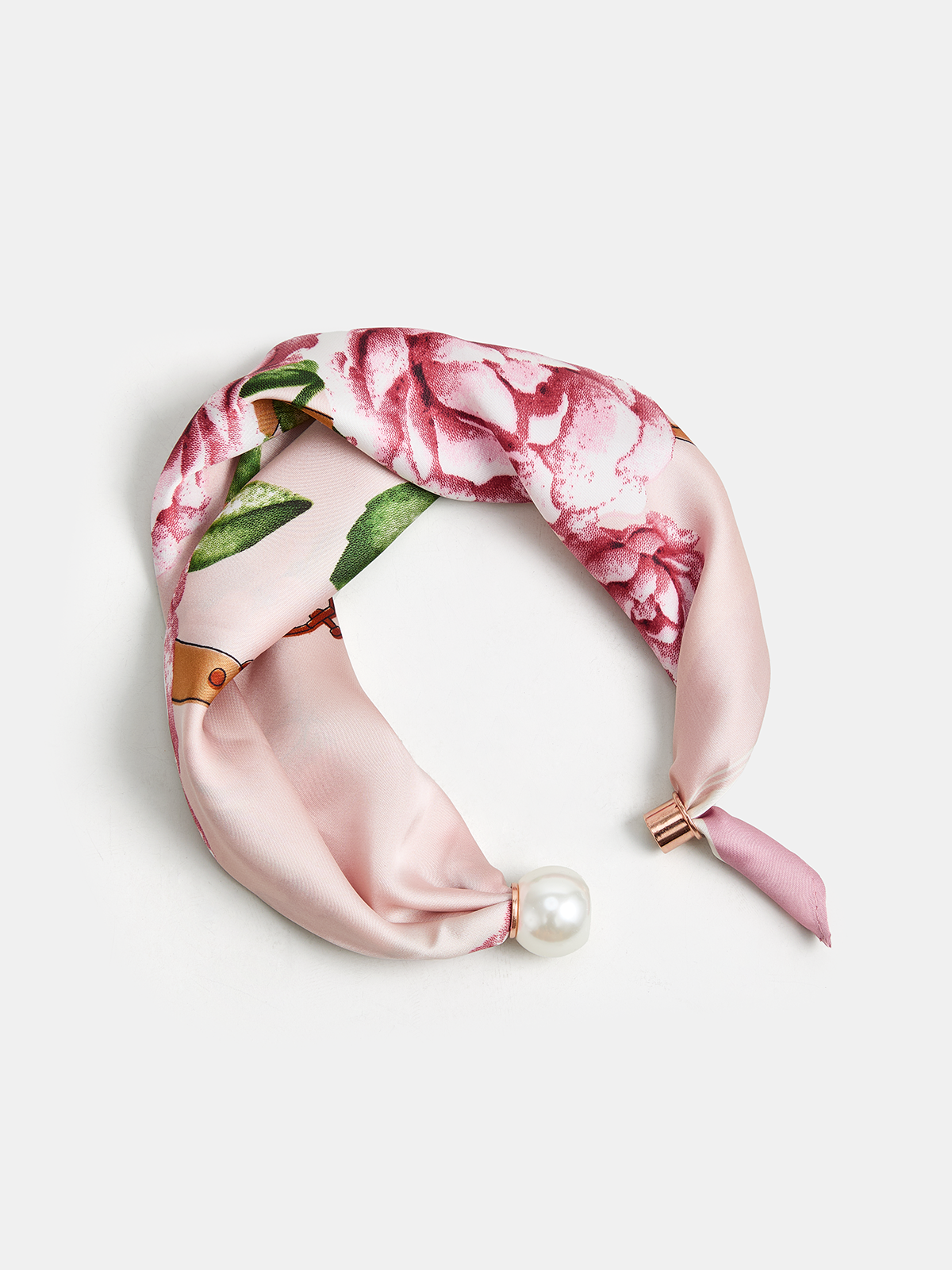 Floral Print Pearl Magnetic Closure Lightweight Fashion Scarf