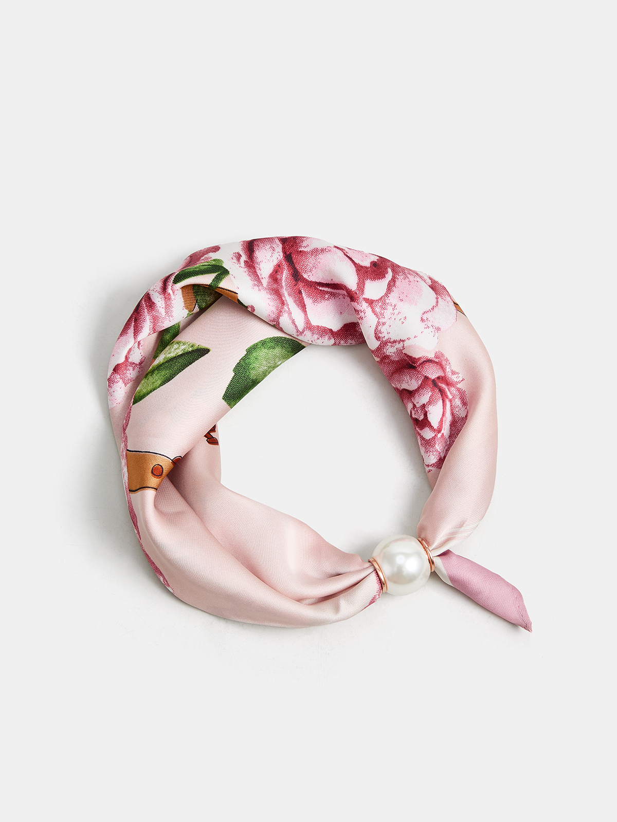Floral Print Pearl Magnetic Closure Lightweight Fashion Scarf