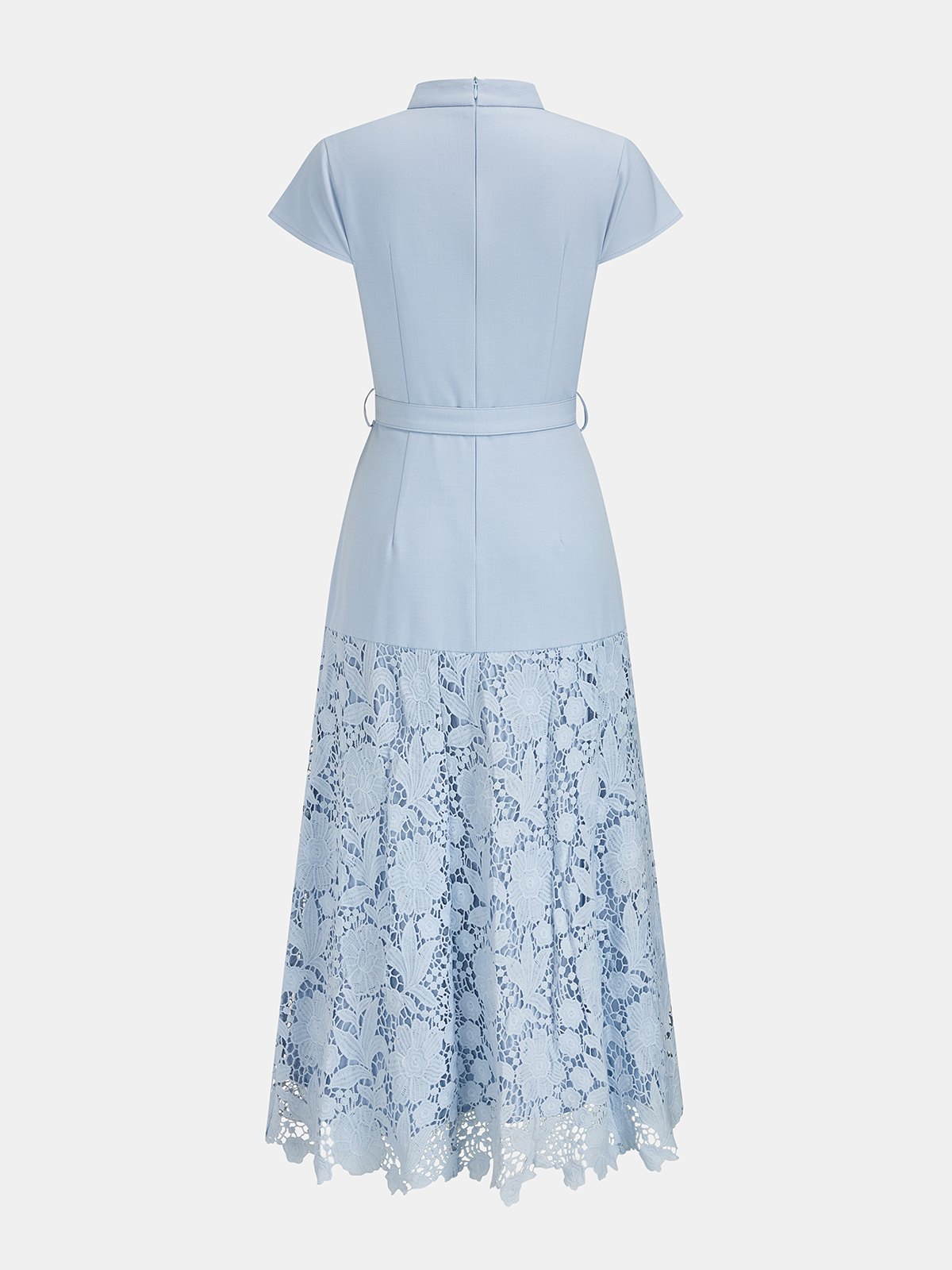 Belted Short Sleeve Lace Hem Midi Dress Elegant Summer Wear