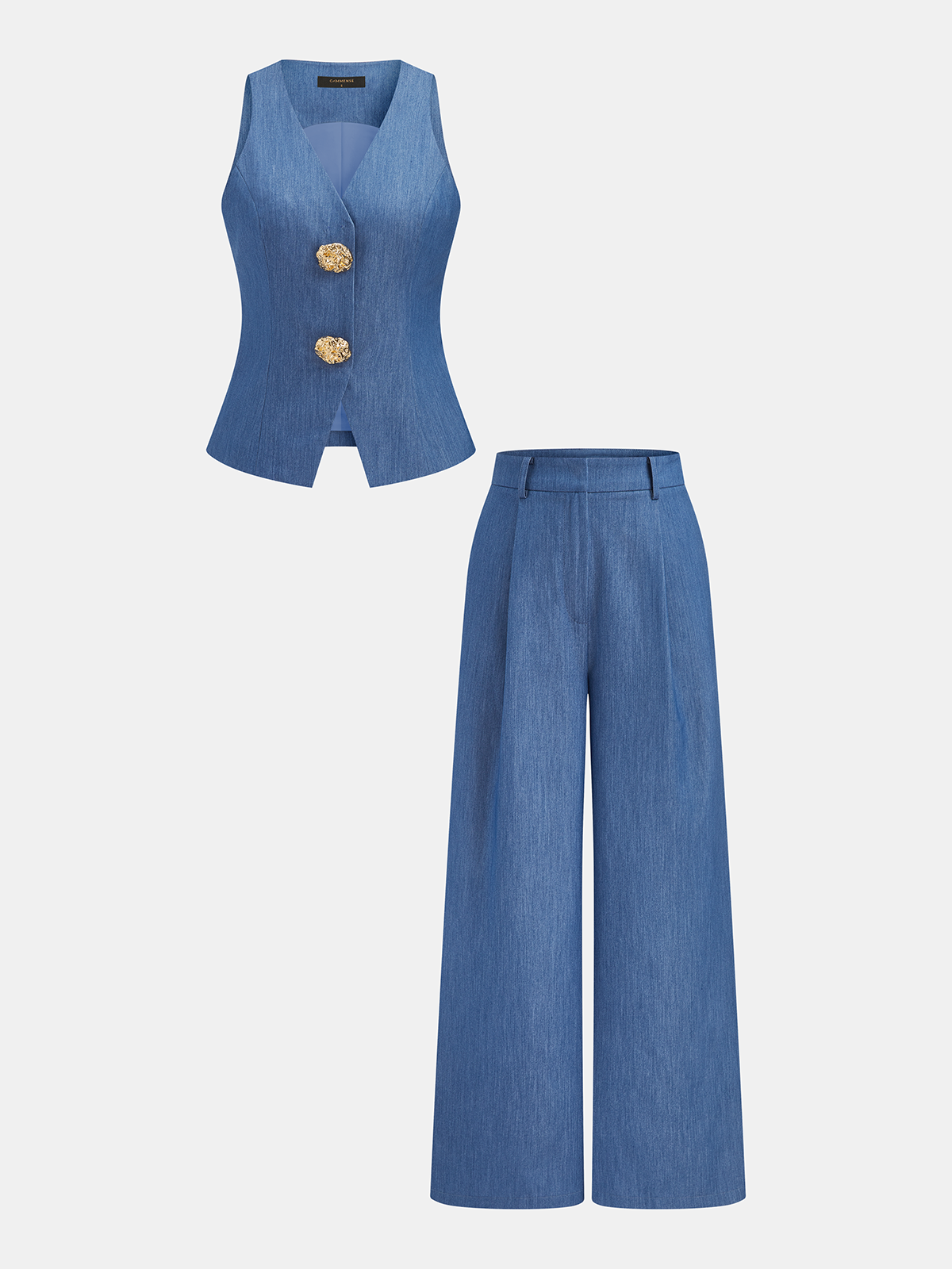 Tailored Buttoned Vest & Wide-Leg Pants Set for Formal Occasions