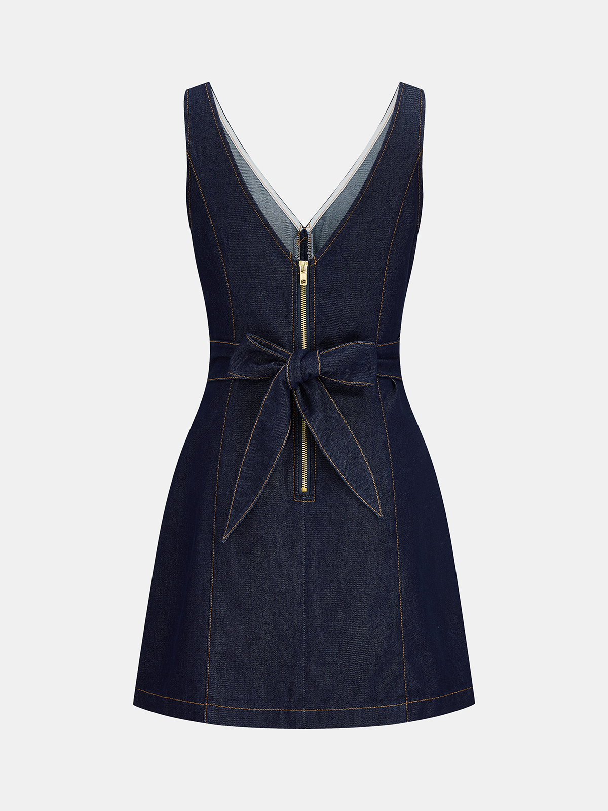 V-Neck Sleeveless Back Zipper Denim Mini Dress for Women Casual Summer Style