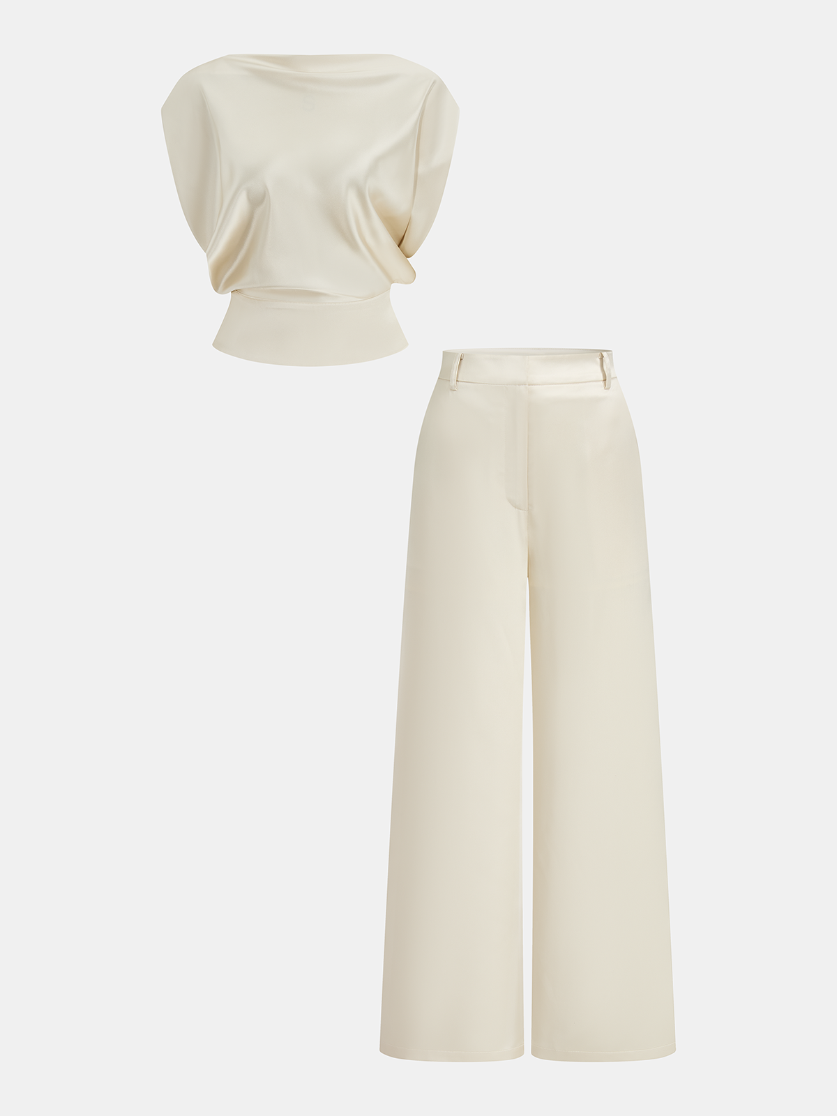 Satin Draped Top & Wide-Leg Pants Set for Elegant Evenings