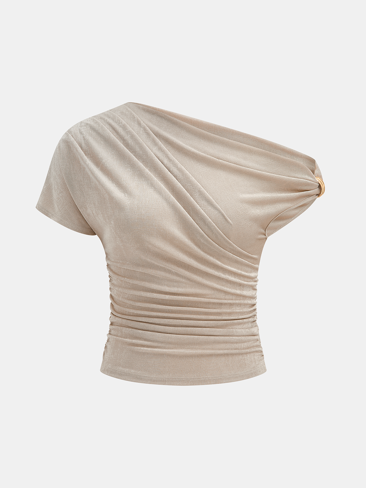 Off-Shoulder Ruched Slinky Knit Top for Women, Lightweight Stretch Fabric