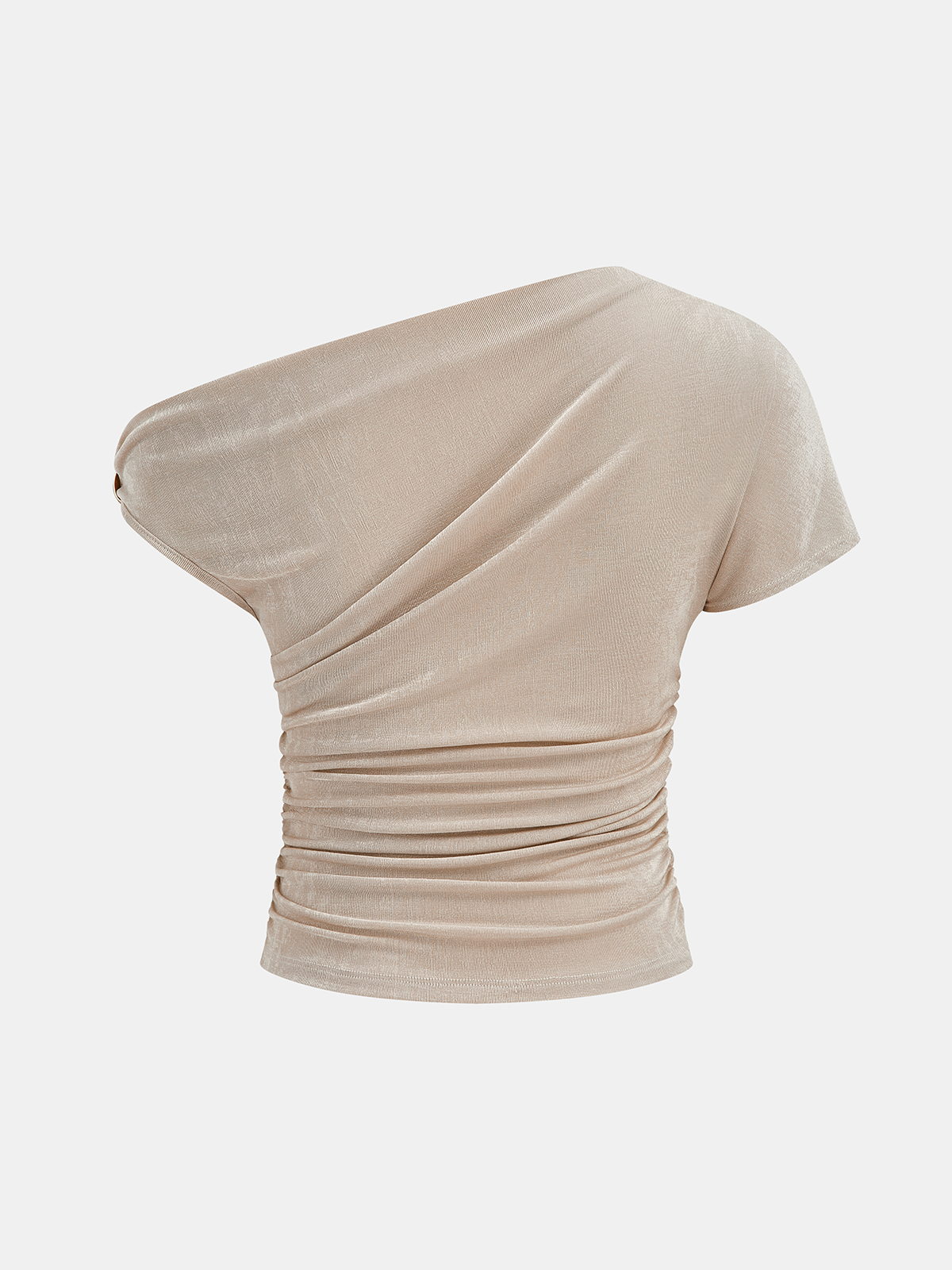 Off-Shoulder Ruched Slinky Knit Top for Women, Lightweight Stretch Fabric