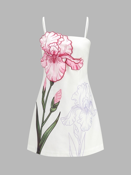 3D Iris Appliqué Cami Mini Dress for Women Spring Collection