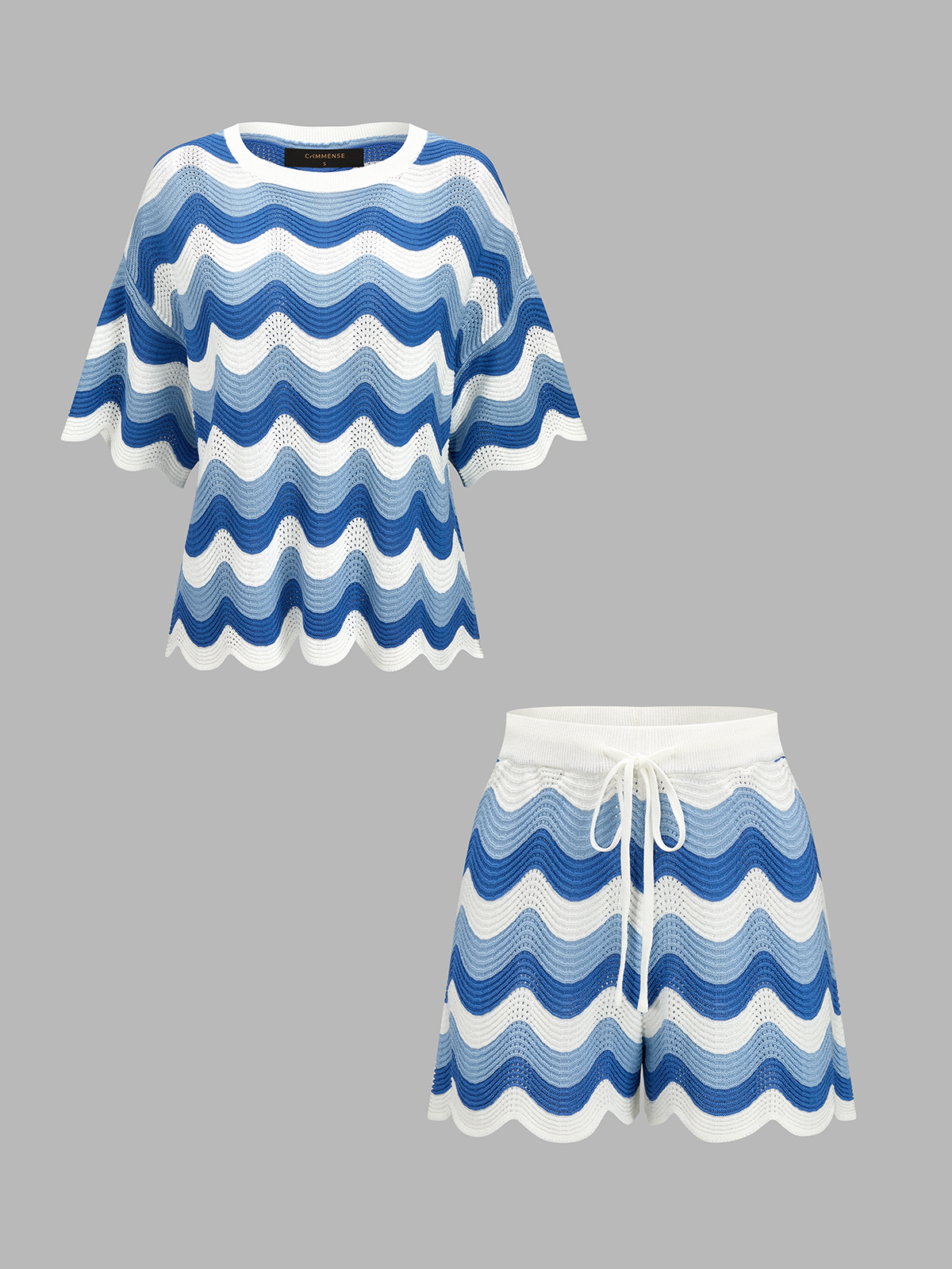 Wavy Knit Two Piece Shorts Set Comfortable Casual Summer Outfit
