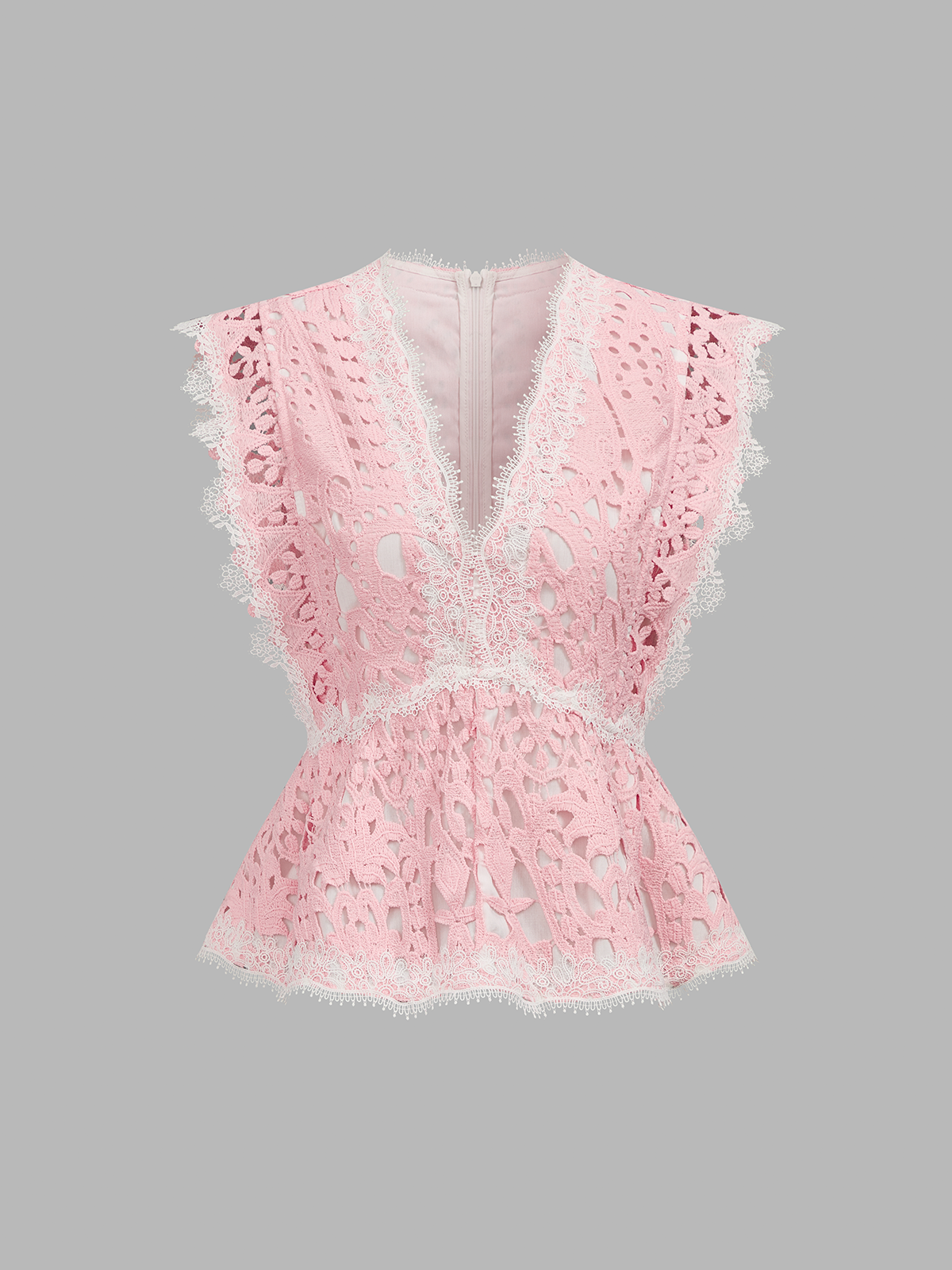 V-Neck Guipure Lace Peplum Top & Shorts Set for Elegant Evenings
