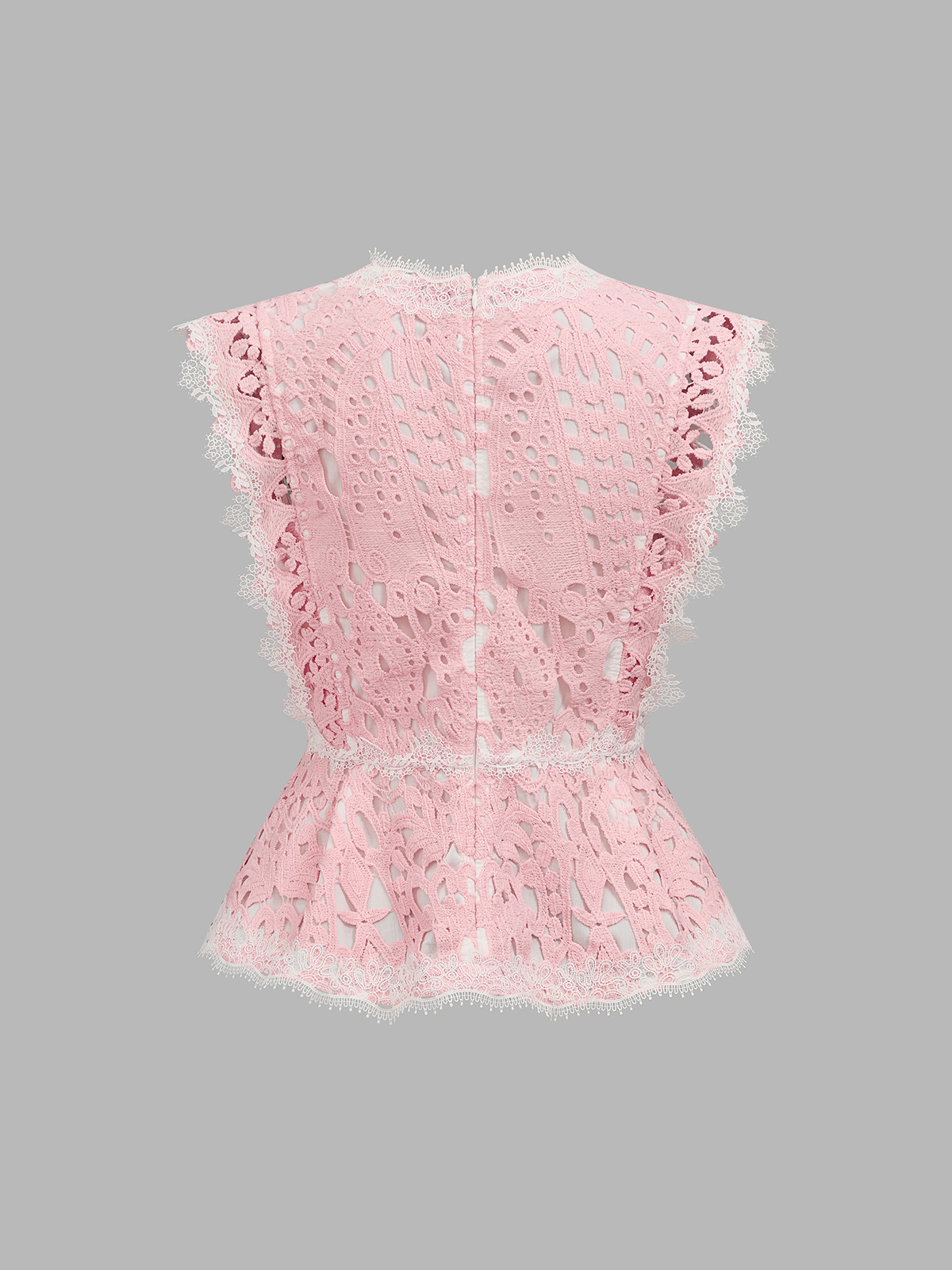 V-Neck Guipure Lace Peplum Top & Shorts Set for Elegant Evenings