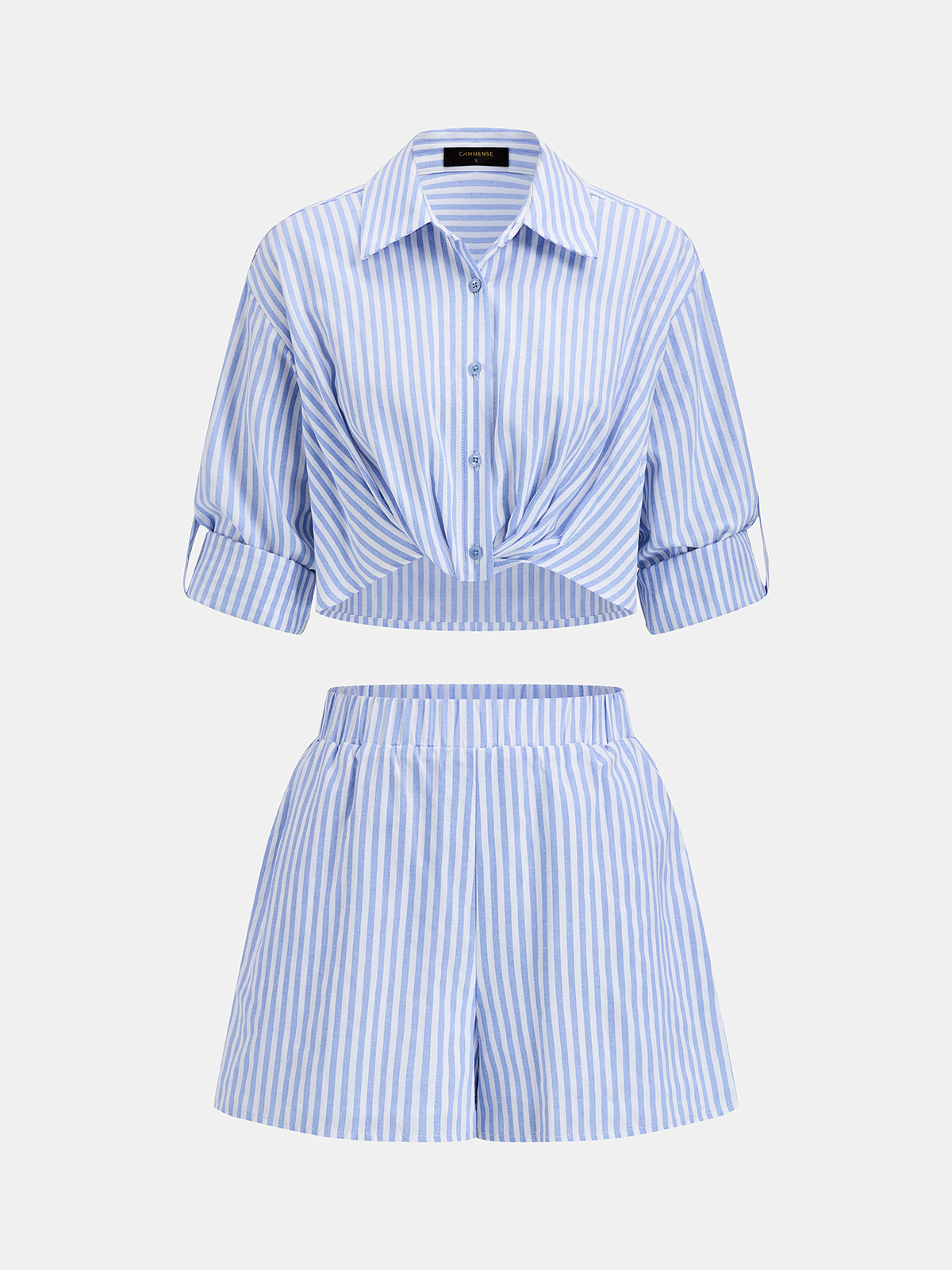 Striped Cropped Shirt & Shorts Set for Casual Summer Wear