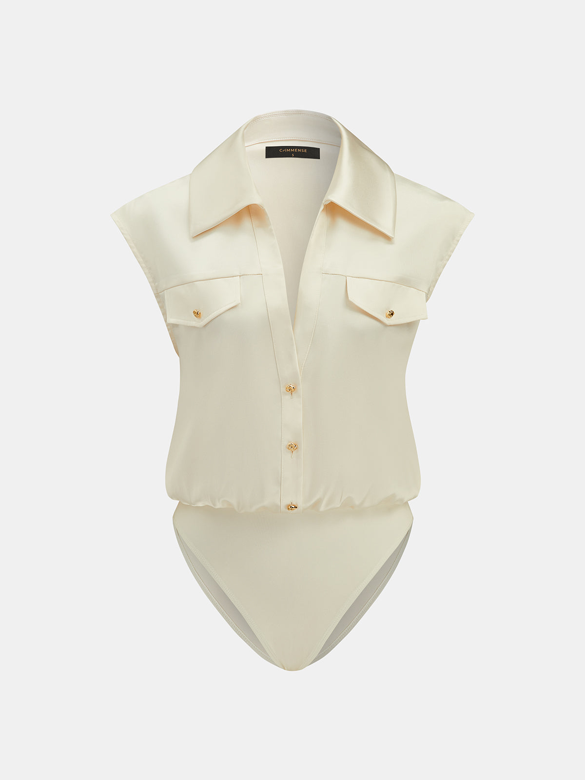 Satin Sleeveless Metal Button Shirt Bodysuit Women's Fashion Top