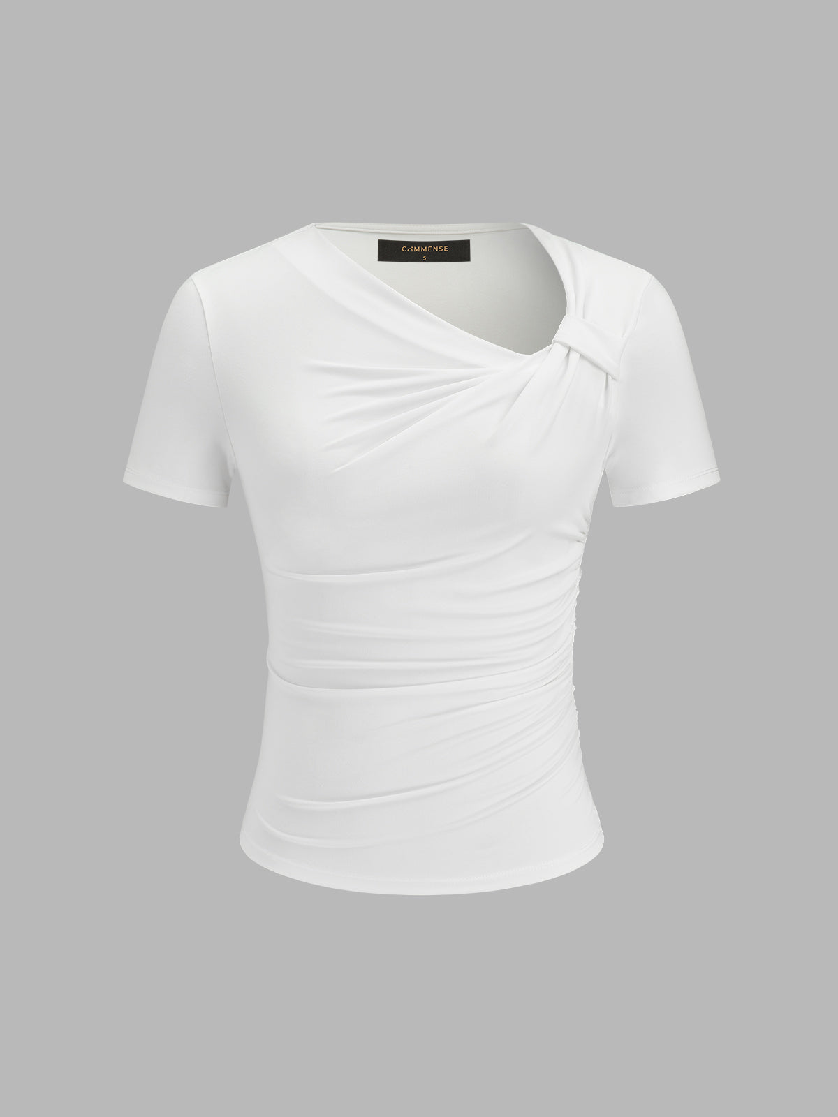 Asymmetrical Ruched Fitted Short Sleeve Top for Women Casual Wear