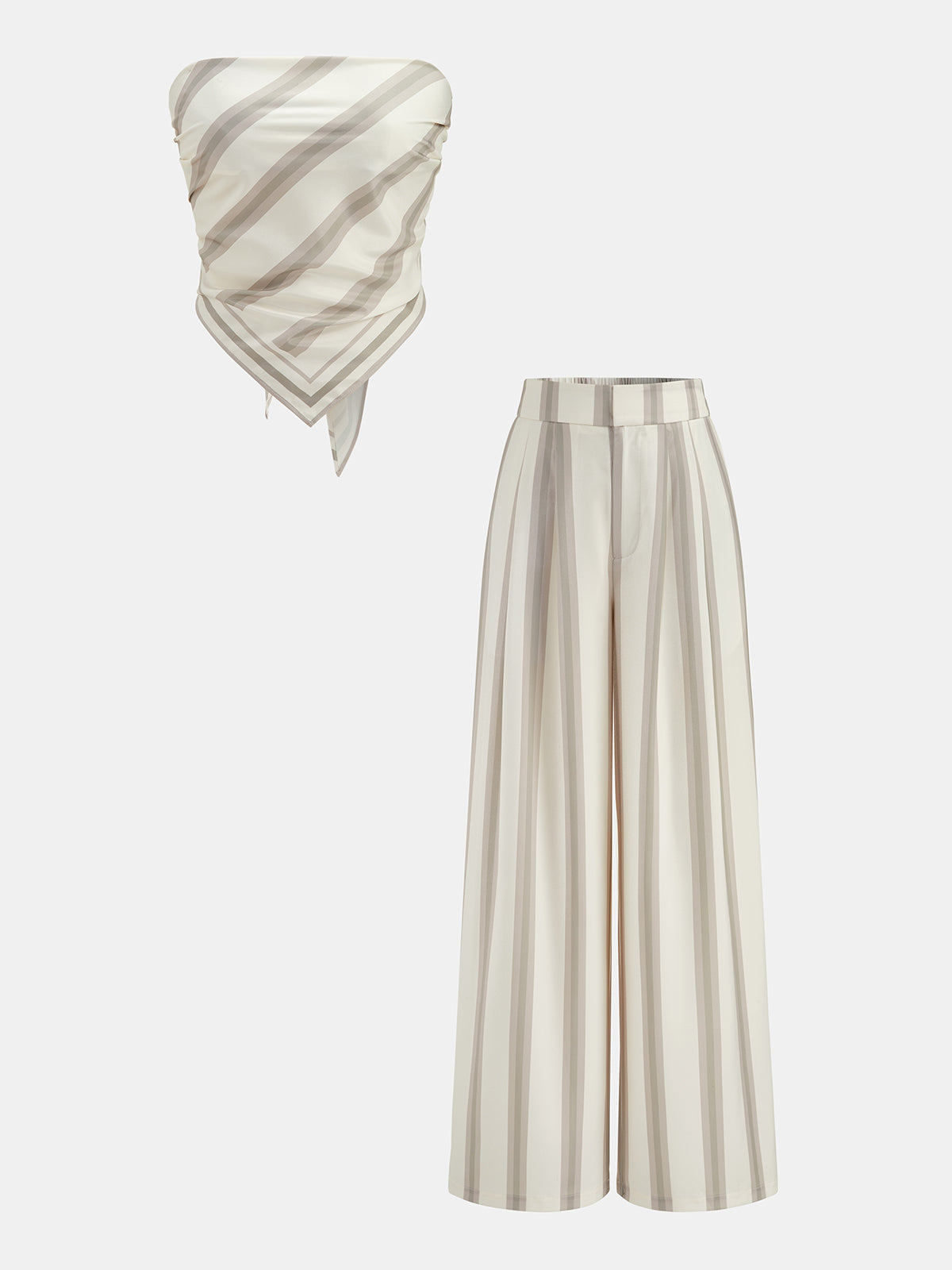 Striped Strapless Top & Wide Leg Pants Co-Ord Set for Women