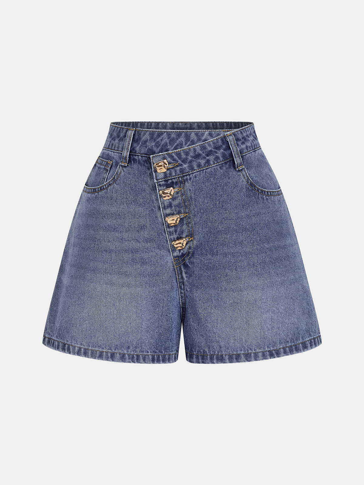 High-Waisted Asymmetric Waistband Denim Shorts for Women Summer Casual