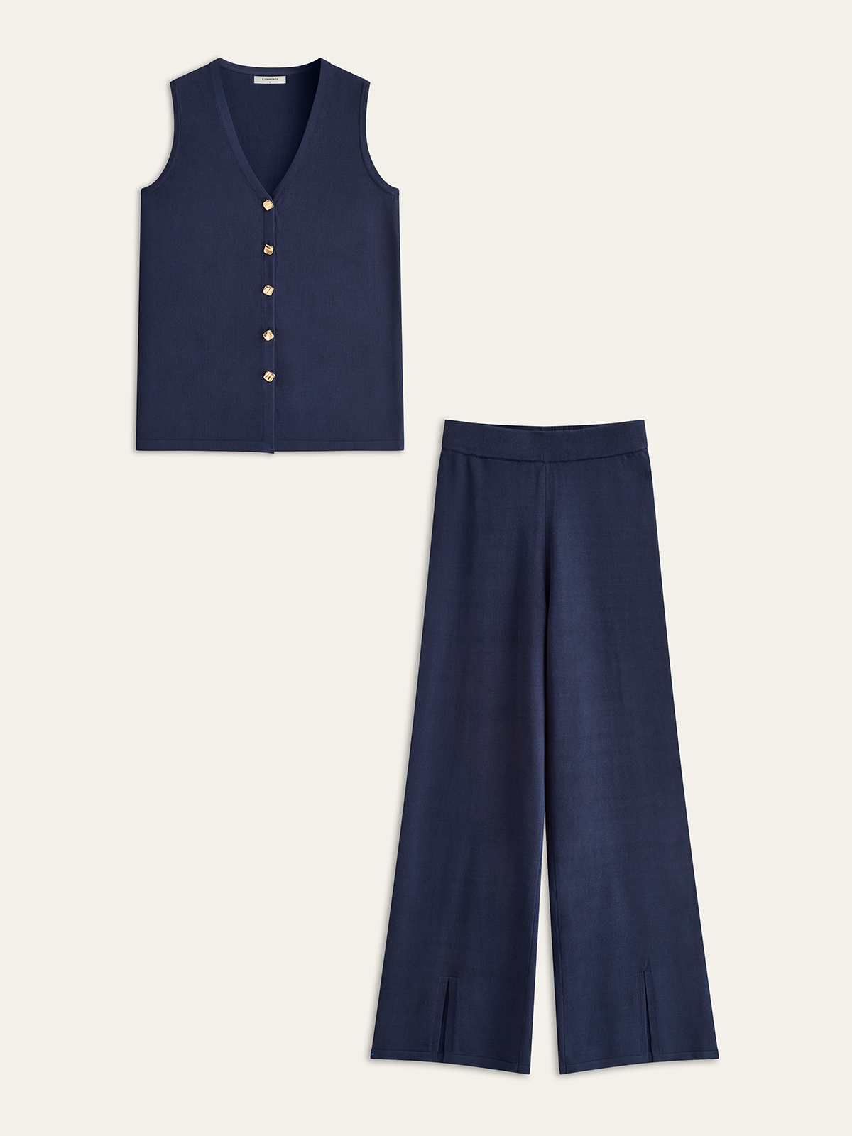 Golden Button Knit Vest Pants Set in Premium Fabric for Stylish Comfort and Durability