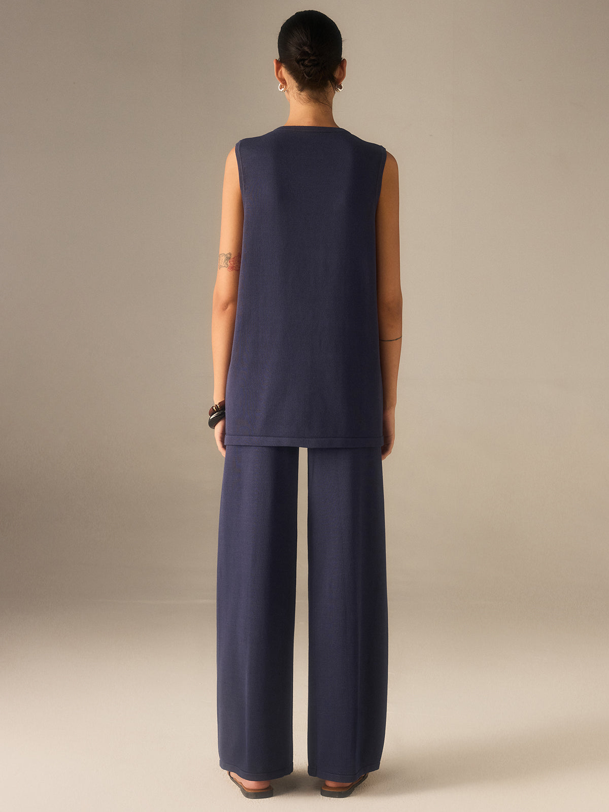 Golden Button Knit Vest Pants Set in Premium Fabric for Stylish Comfort and Durability
