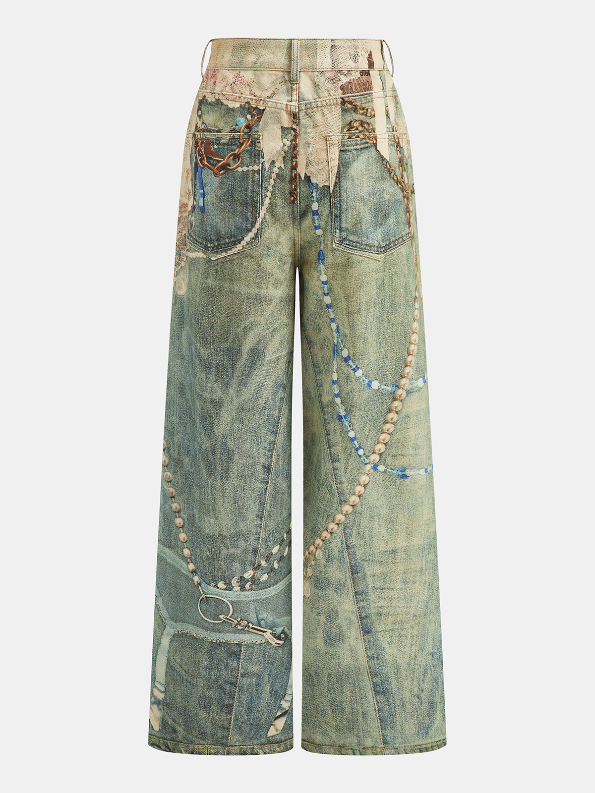 Jewelry Print Wide Leg Denim Pants for Women Stylish Casual Wear