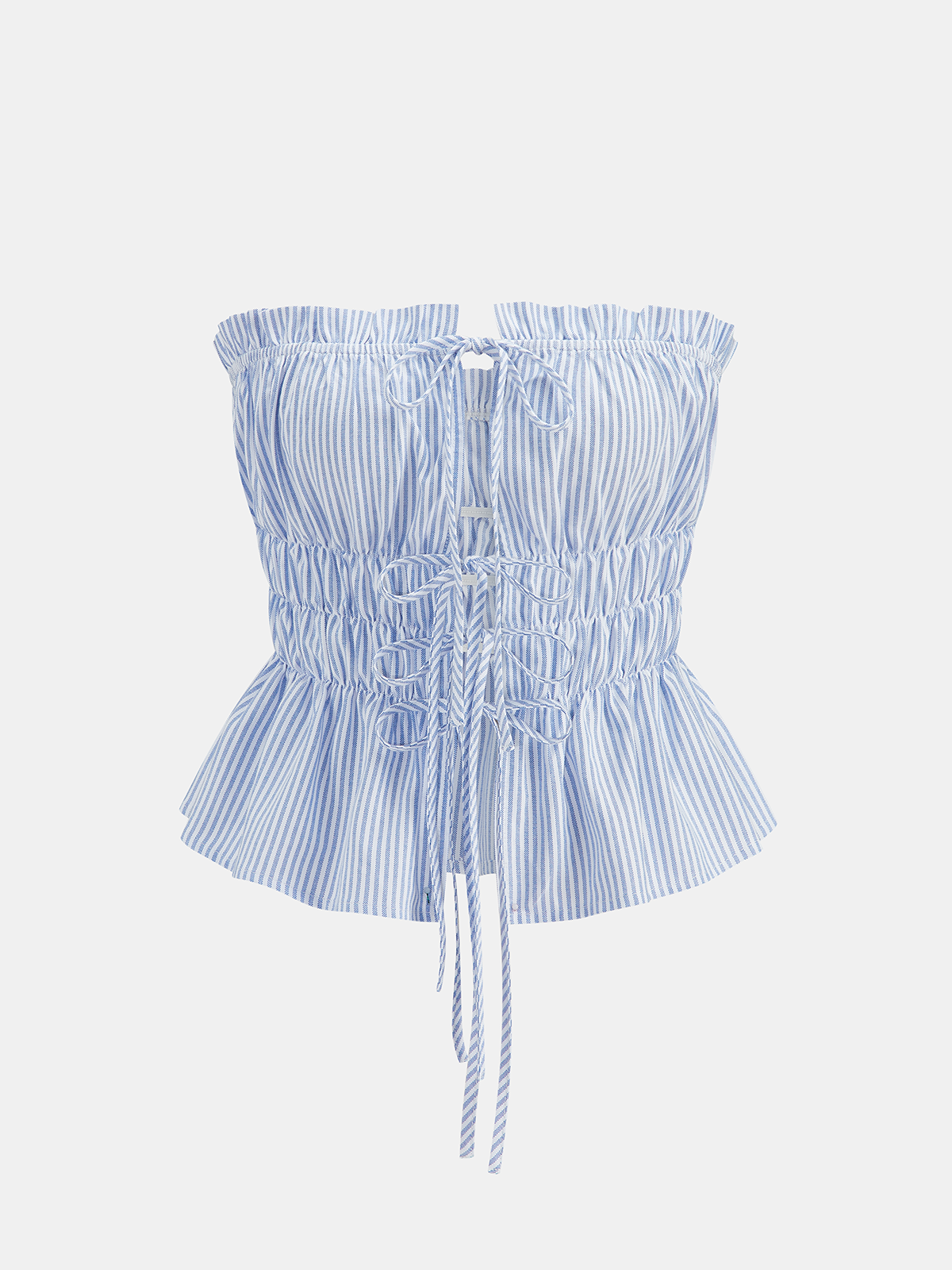 Striped Strapless Lace-Up Top & Shorts Casual Summer Outfit Set